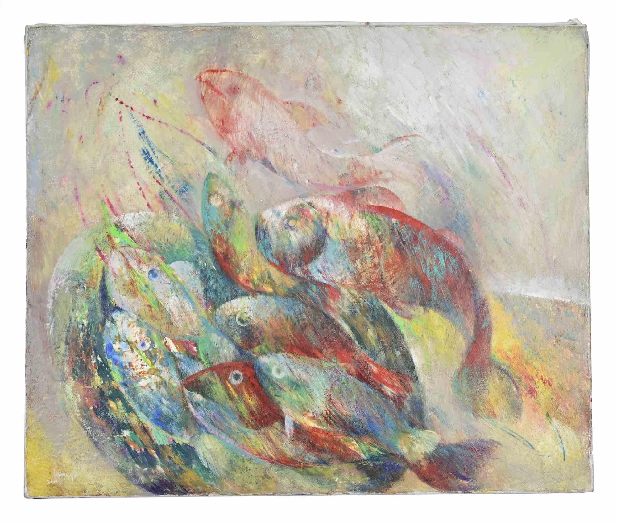 Fische - Ölgemälde von Sebastiano Sanguigni - 2000s im Angebot 1