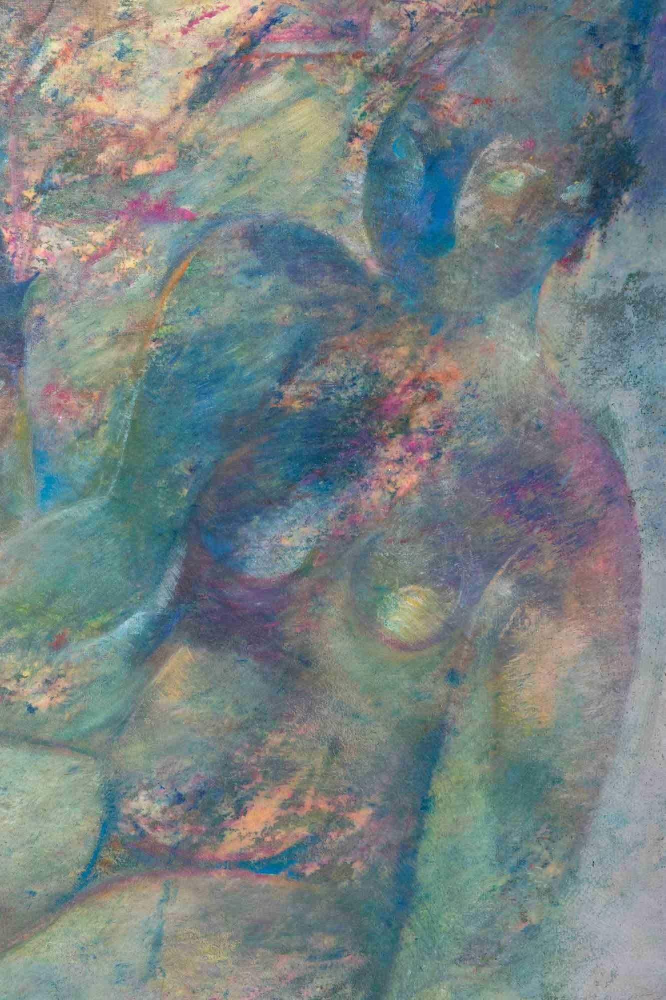 Akt mit Katze - Ölgemälde von Sebastiano Sanguigni - 2000s im Angebot 1