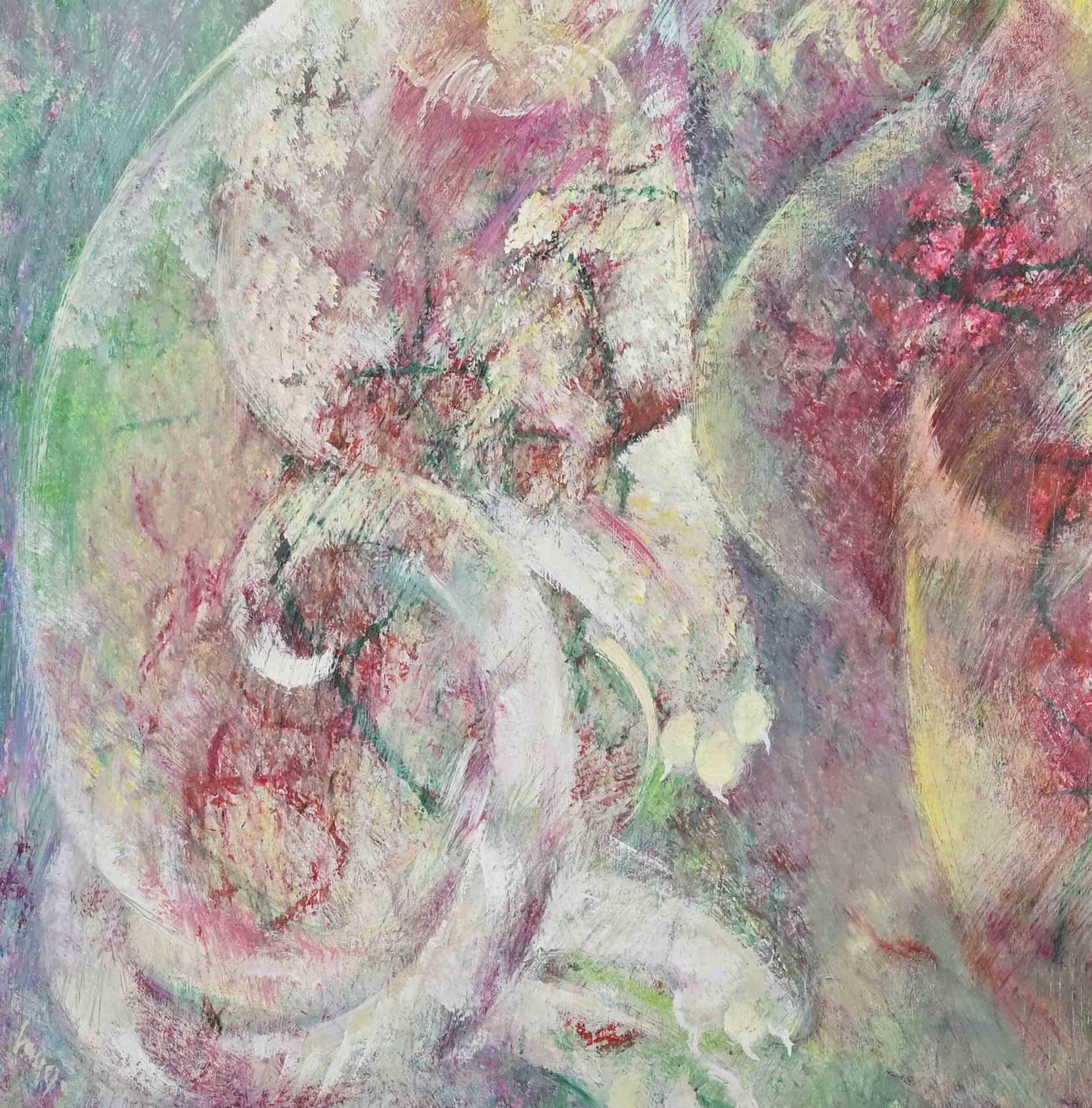 The Woman and the Cat - Oil Painting by Sebastiano Sanguigni - 2000 For Sale 1