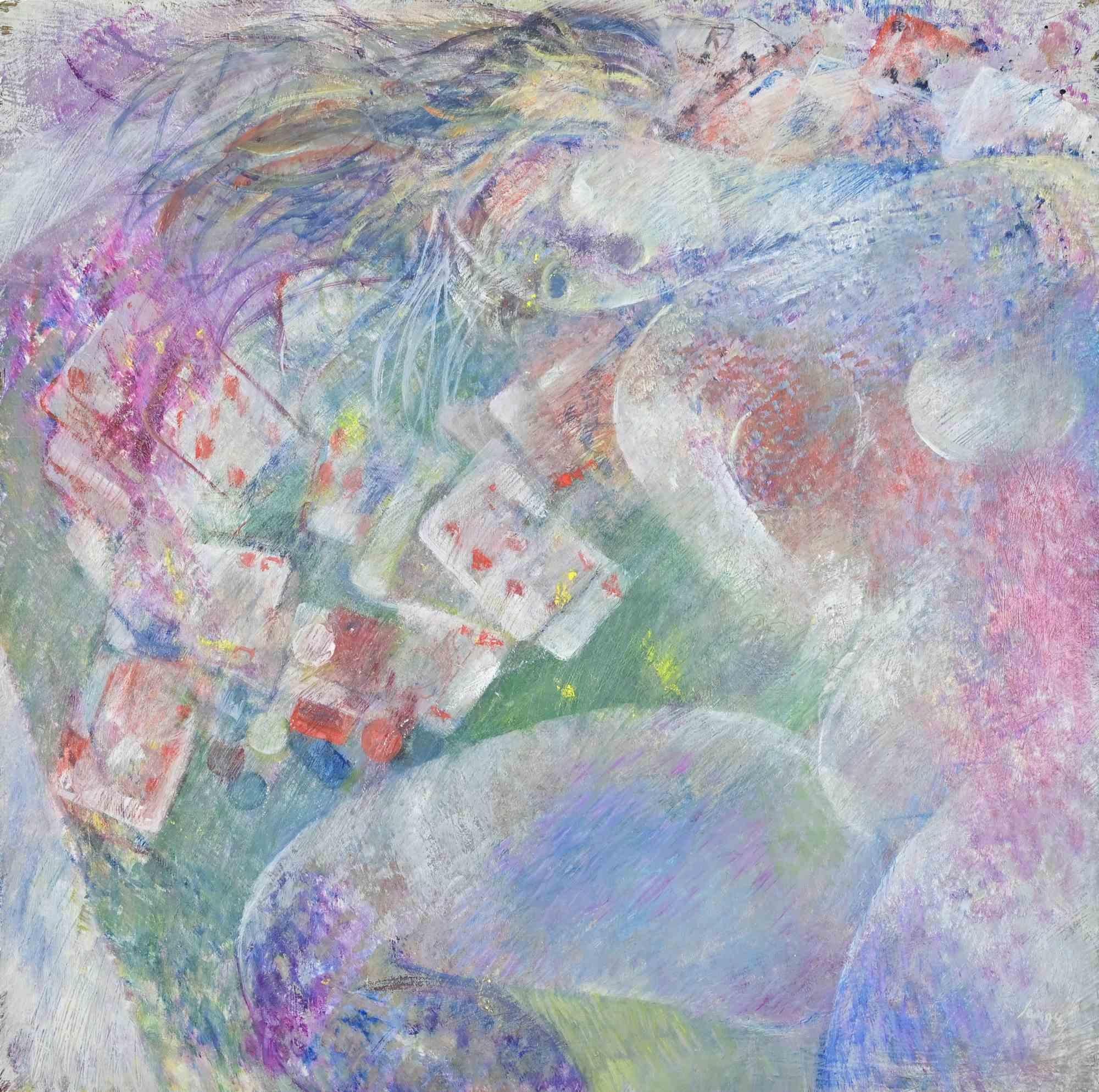 Woman and Cards - Oil Painting by Sebastiano Sanguigni - 2000s