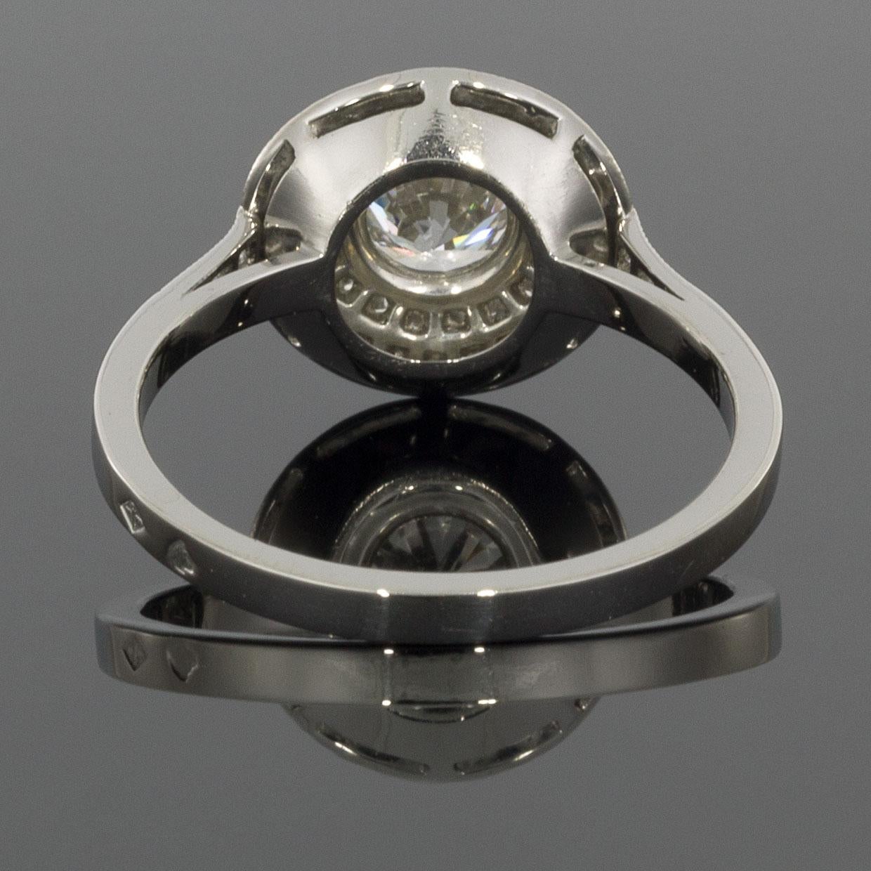 Sebastien Barier Art Deco Platinum 1.13ct Round Diamond Halo Engagement Ring In Excellent Condition In Columbia, MO
