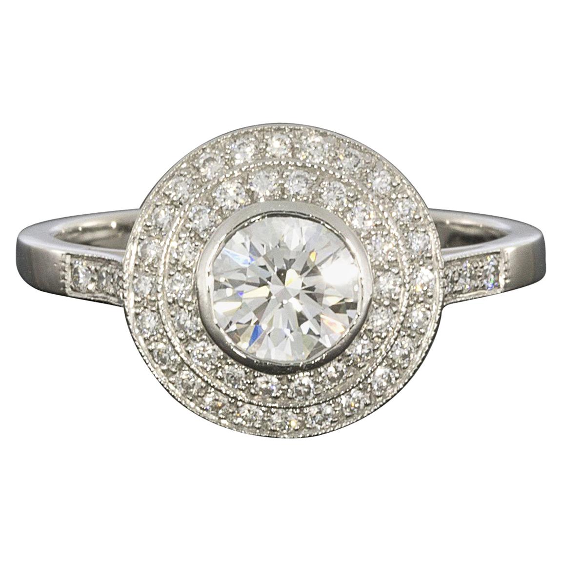 Sebastien Barier  Deco Style Platinum Round Diamond Double Halo Engagement Ring