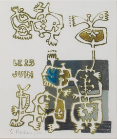 « Personnages with Bird », lithographie originale signée par Sebastien Hadengue