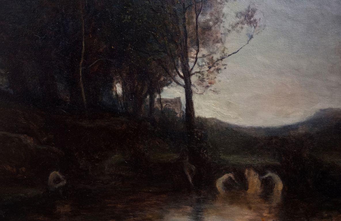 El Baño de las Ninfas - Black Landscape Painting by Sebastian Martínez Fadic