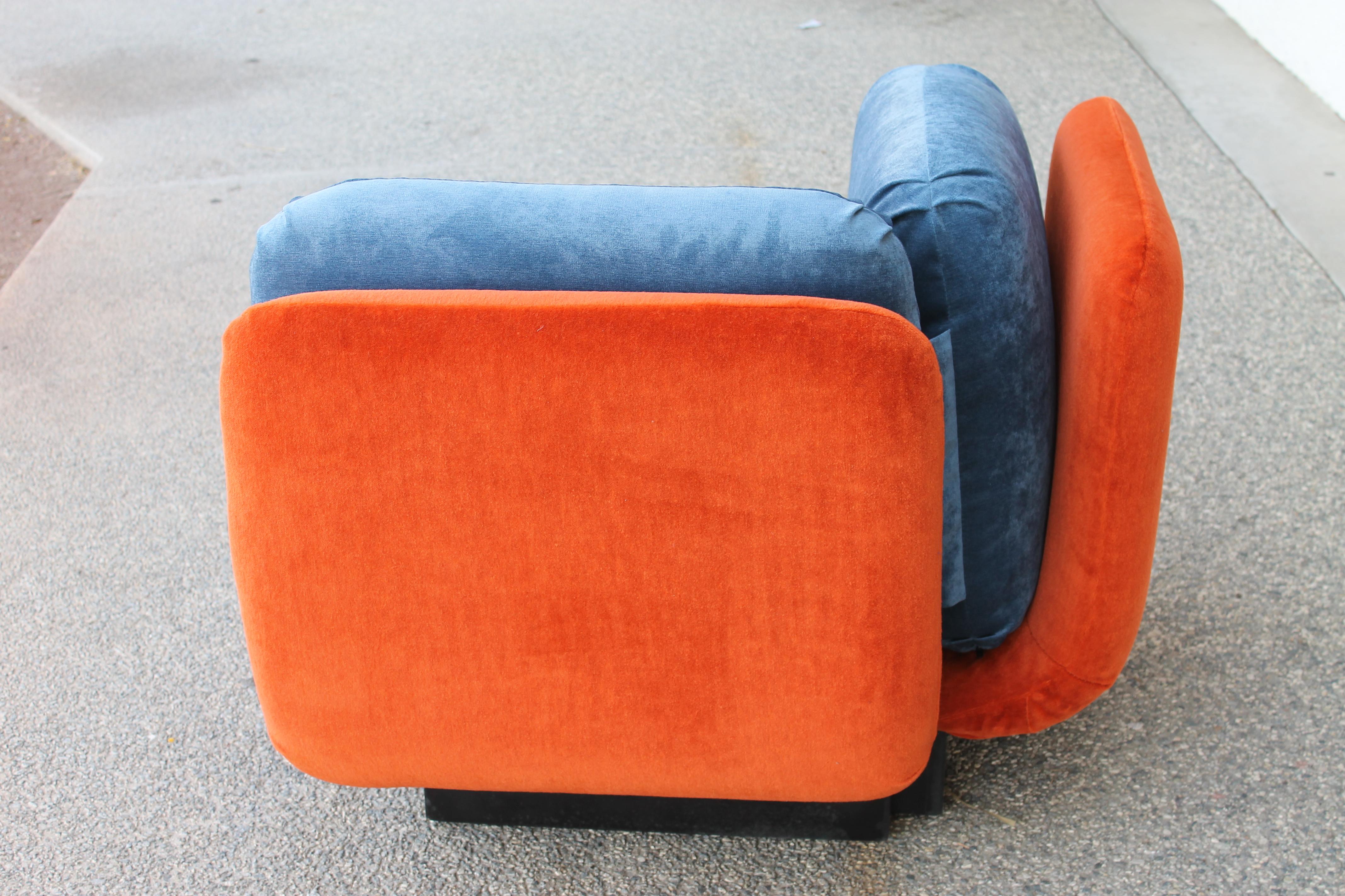 Sectional Couch with Orange and Blue Mohair 2