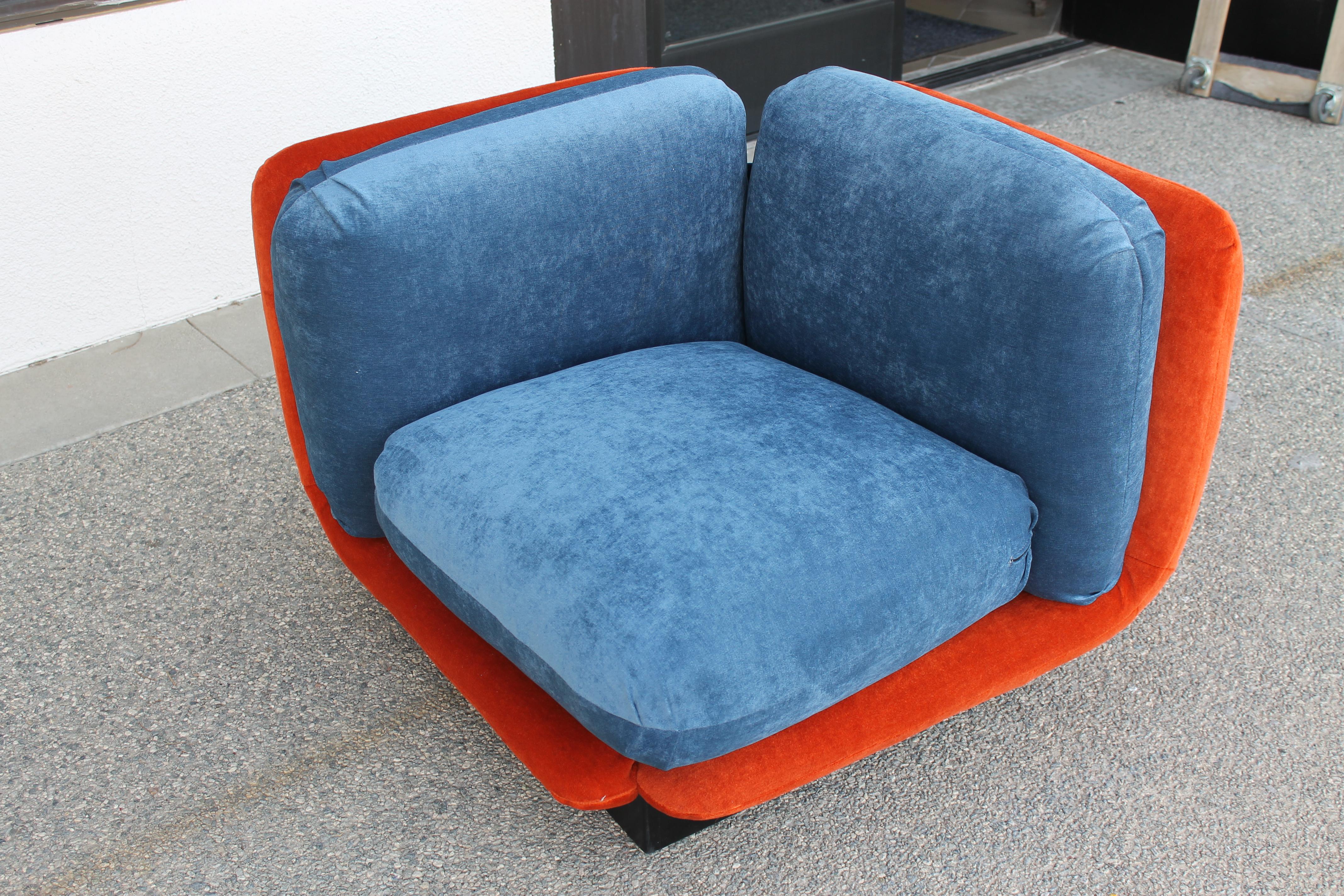 Sectional Couch with Orange and Blue Mohair 3