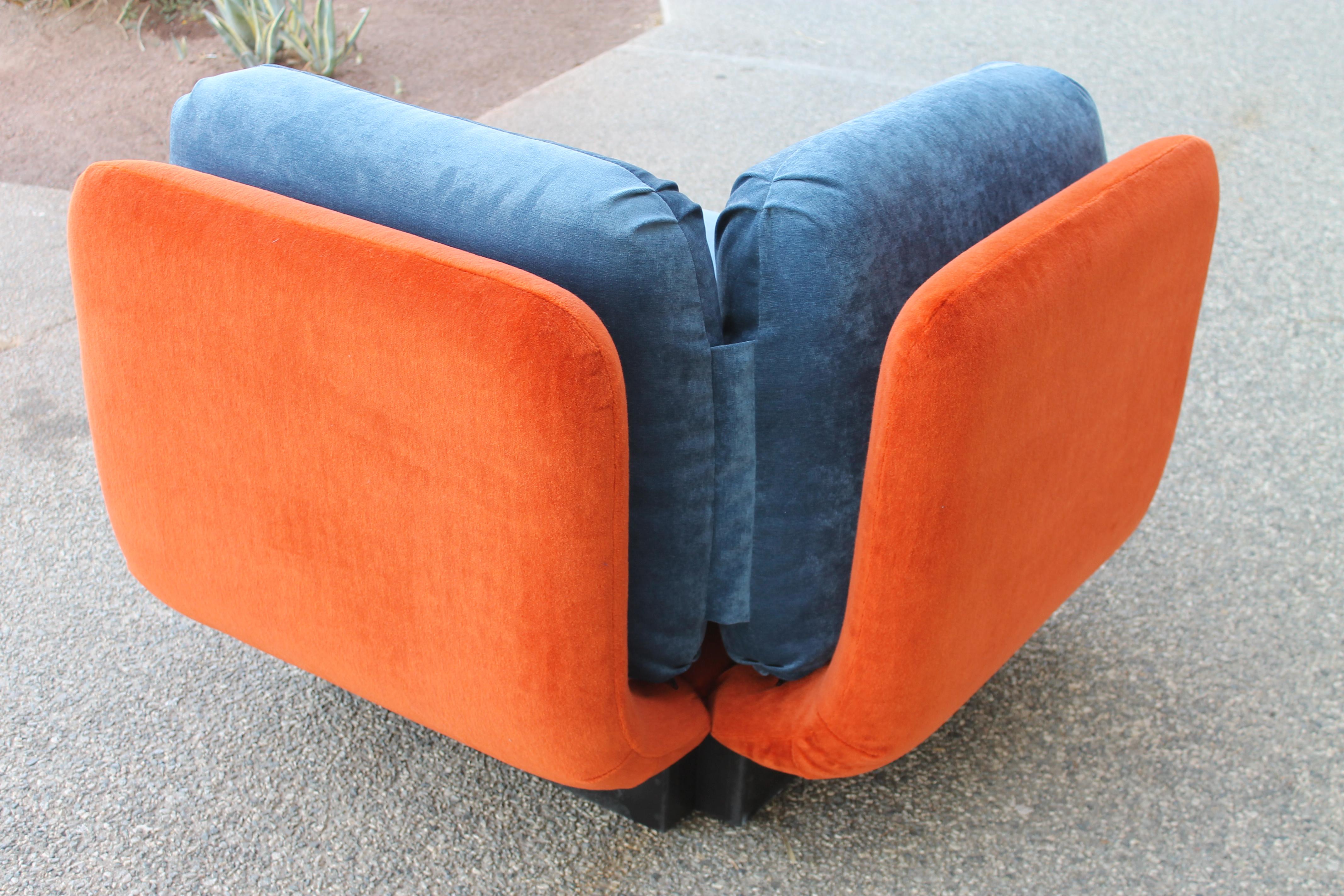 Sectional Couch with Orange and Blue Mohair 4