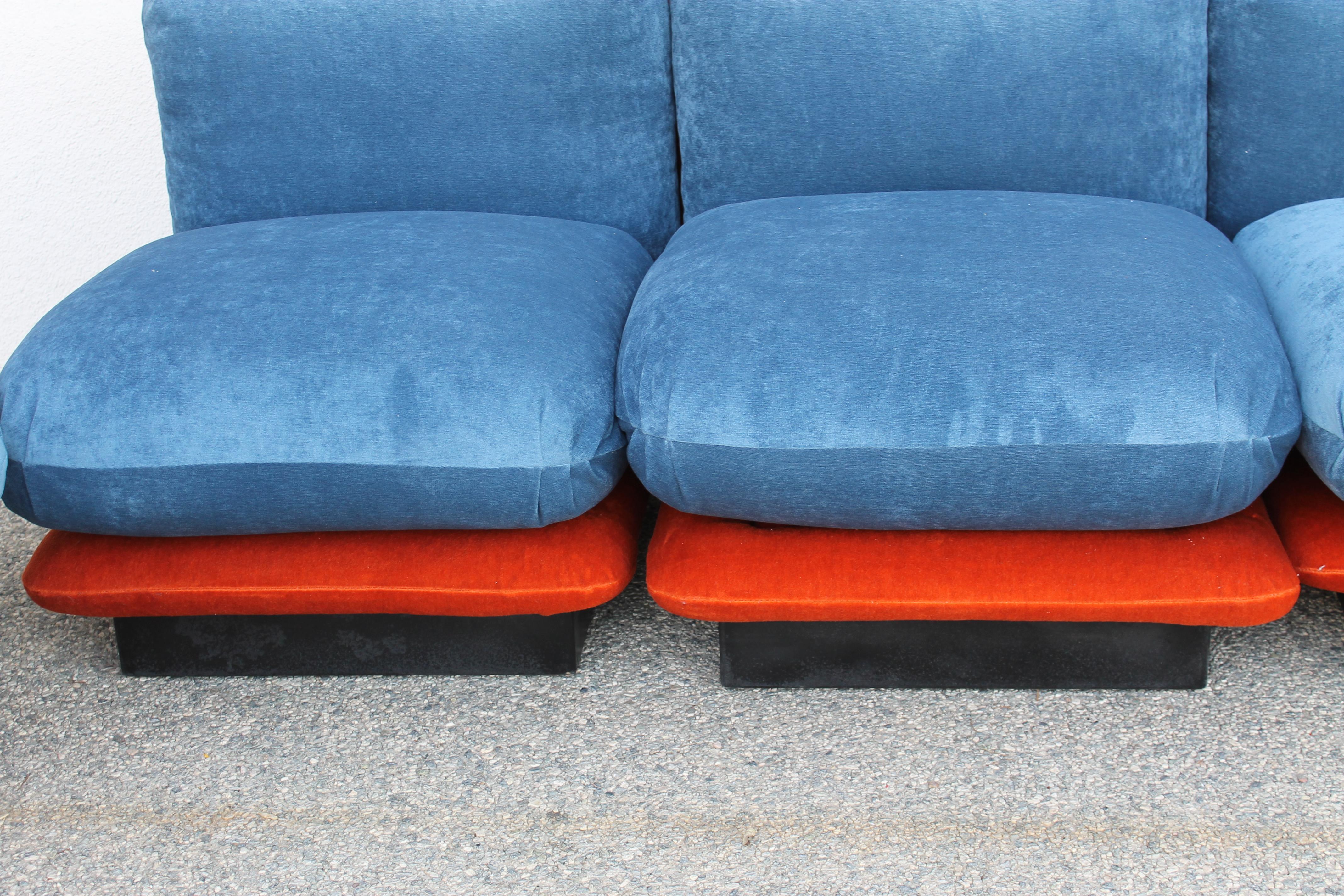 Sectional Couch with Orange and Blue Mohair 5
