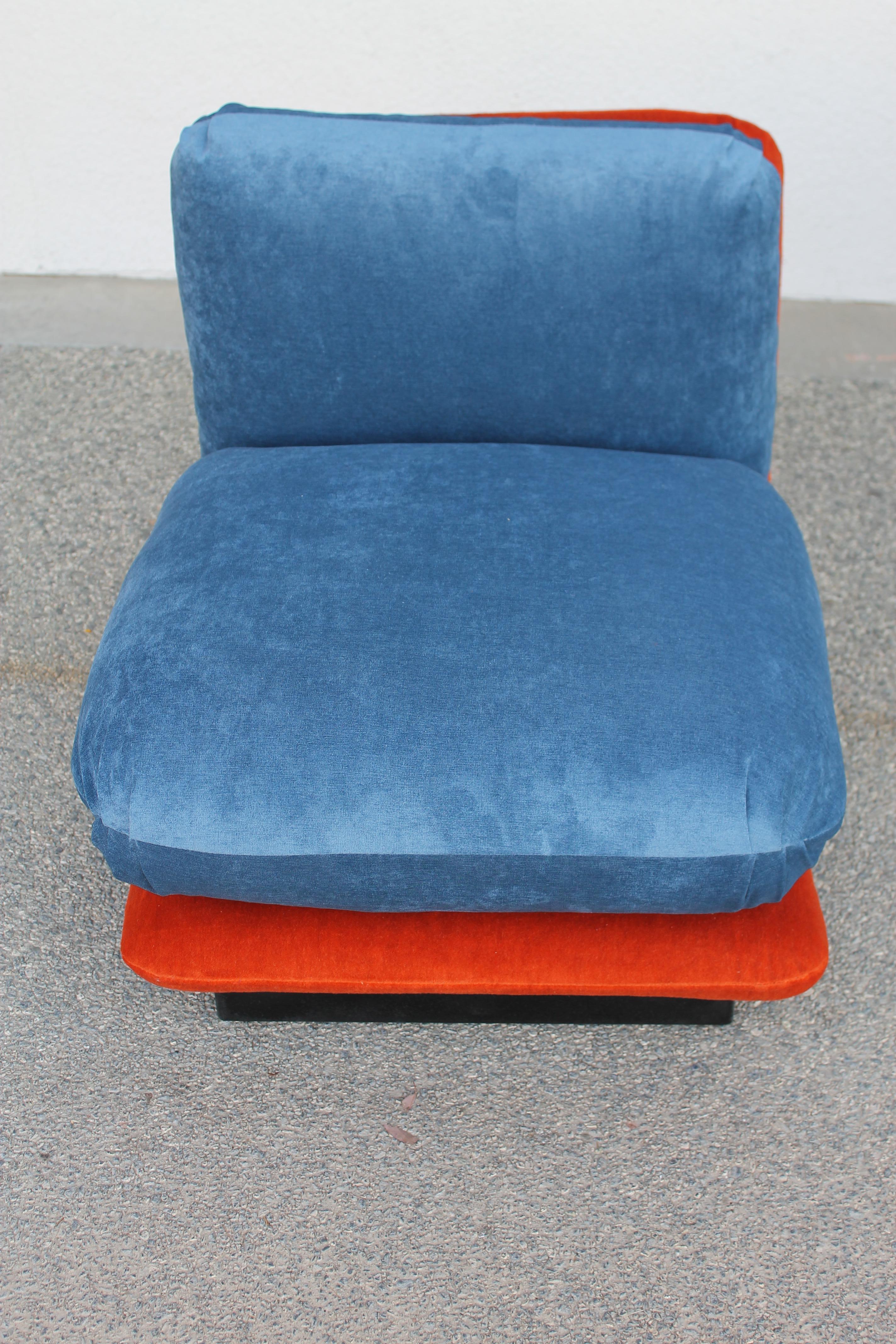 Sectional Couch with Orange and Blue Mohair 7