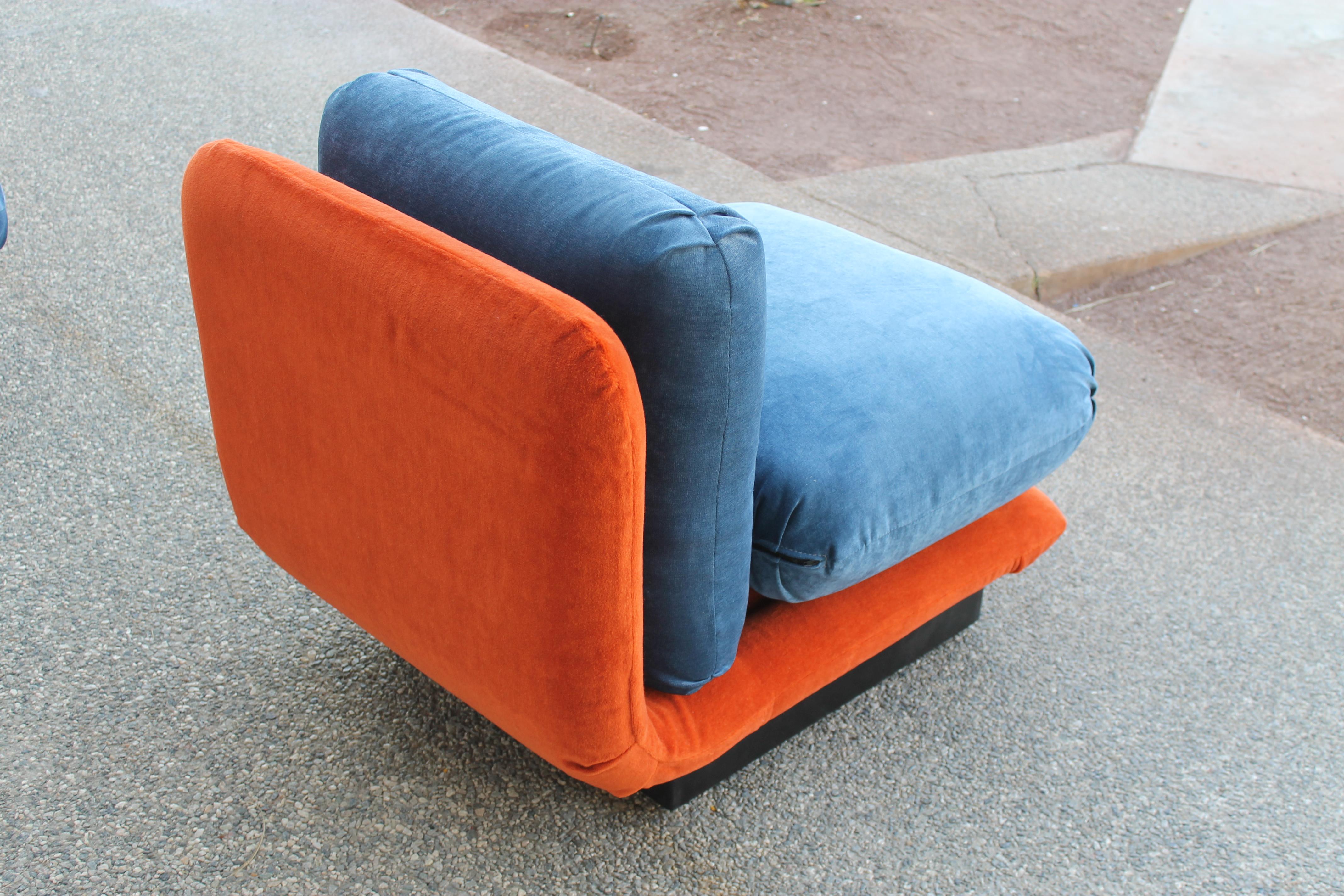 Sectional Couch with Orange and Blue Mohair 8