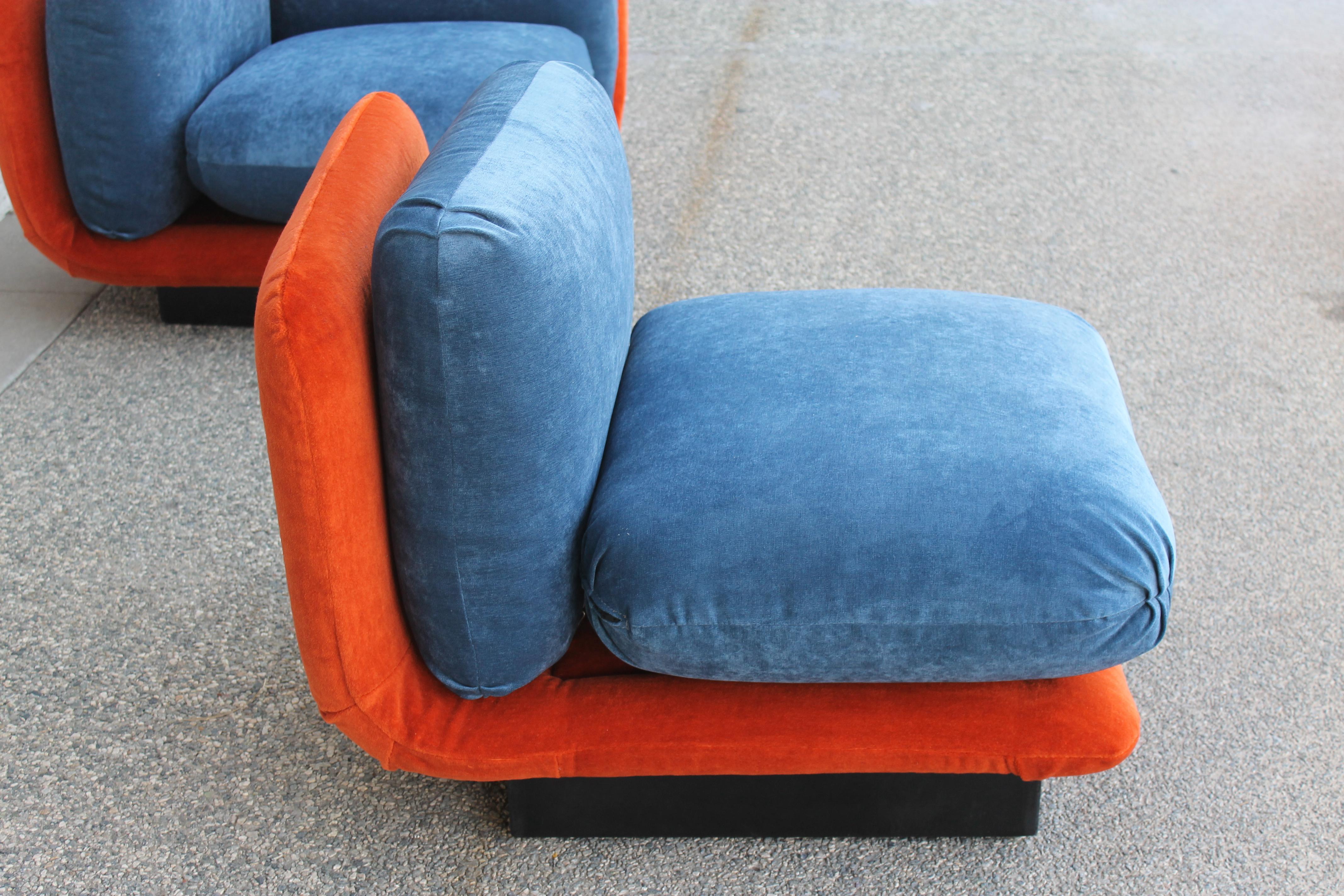 Sectional Couch with Orange and Blue Mohair 9