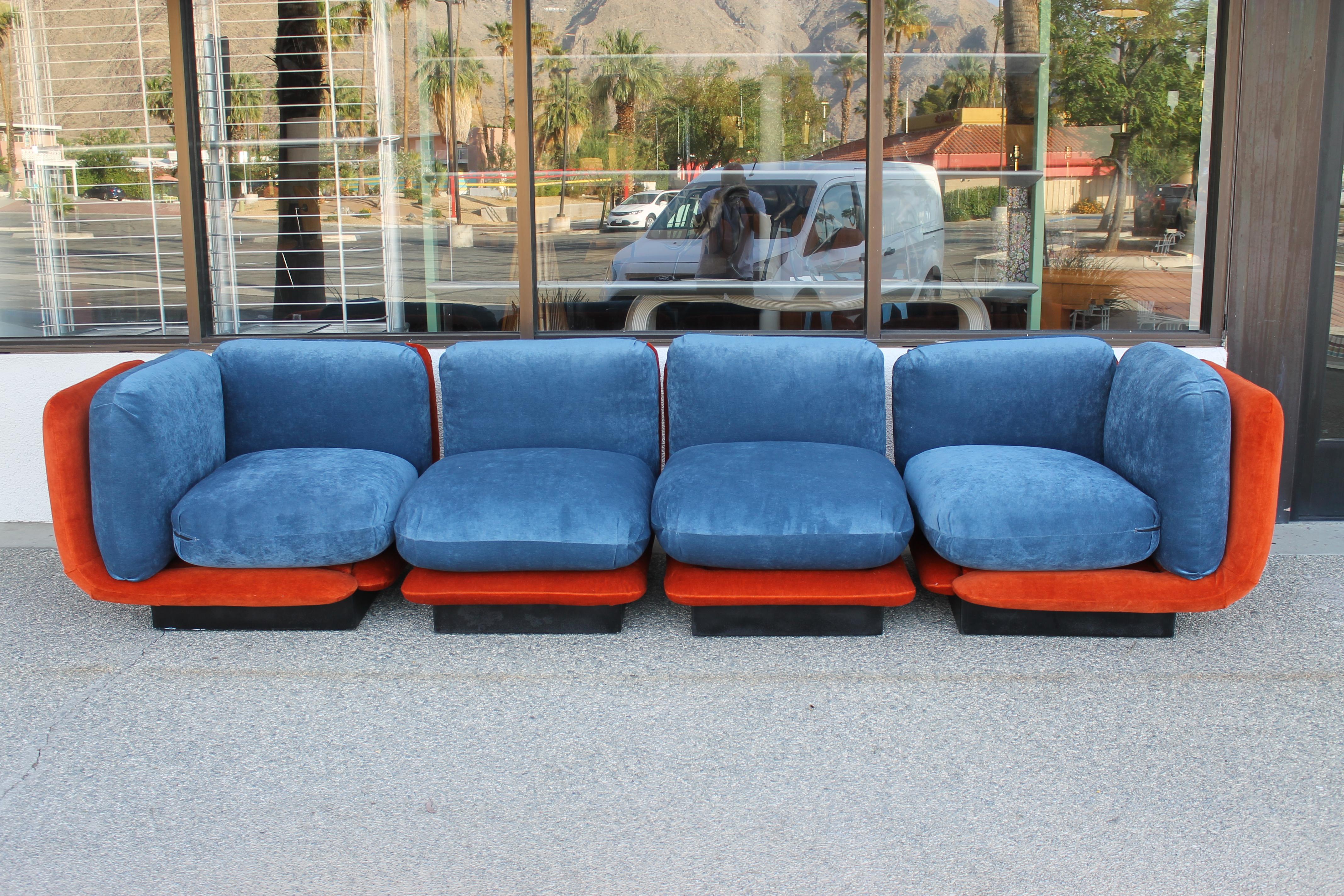 Sectional Couch with Orange and Blue Mohair 10
