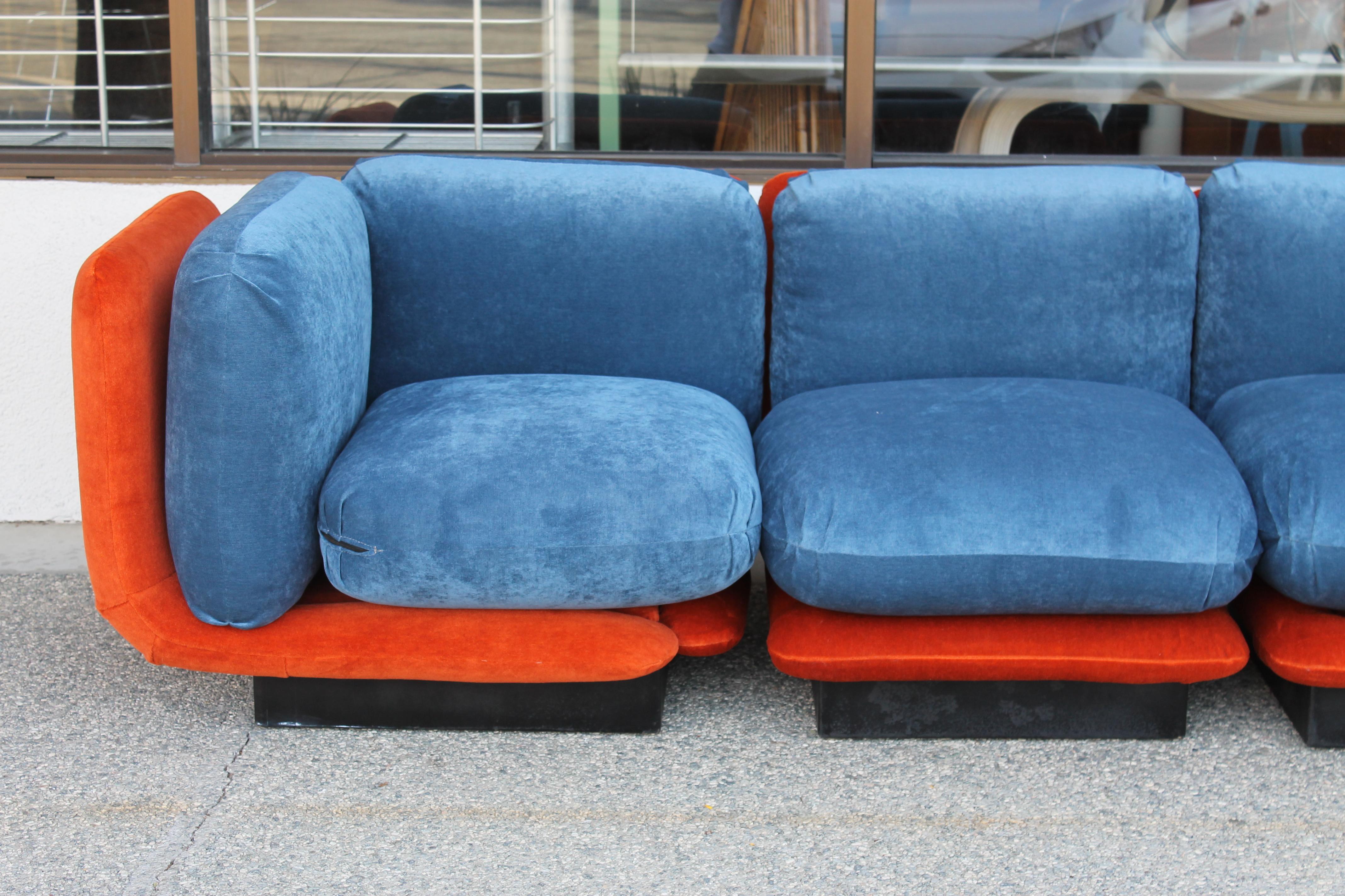 American Sectional Couch with Orange and Blue Mohair