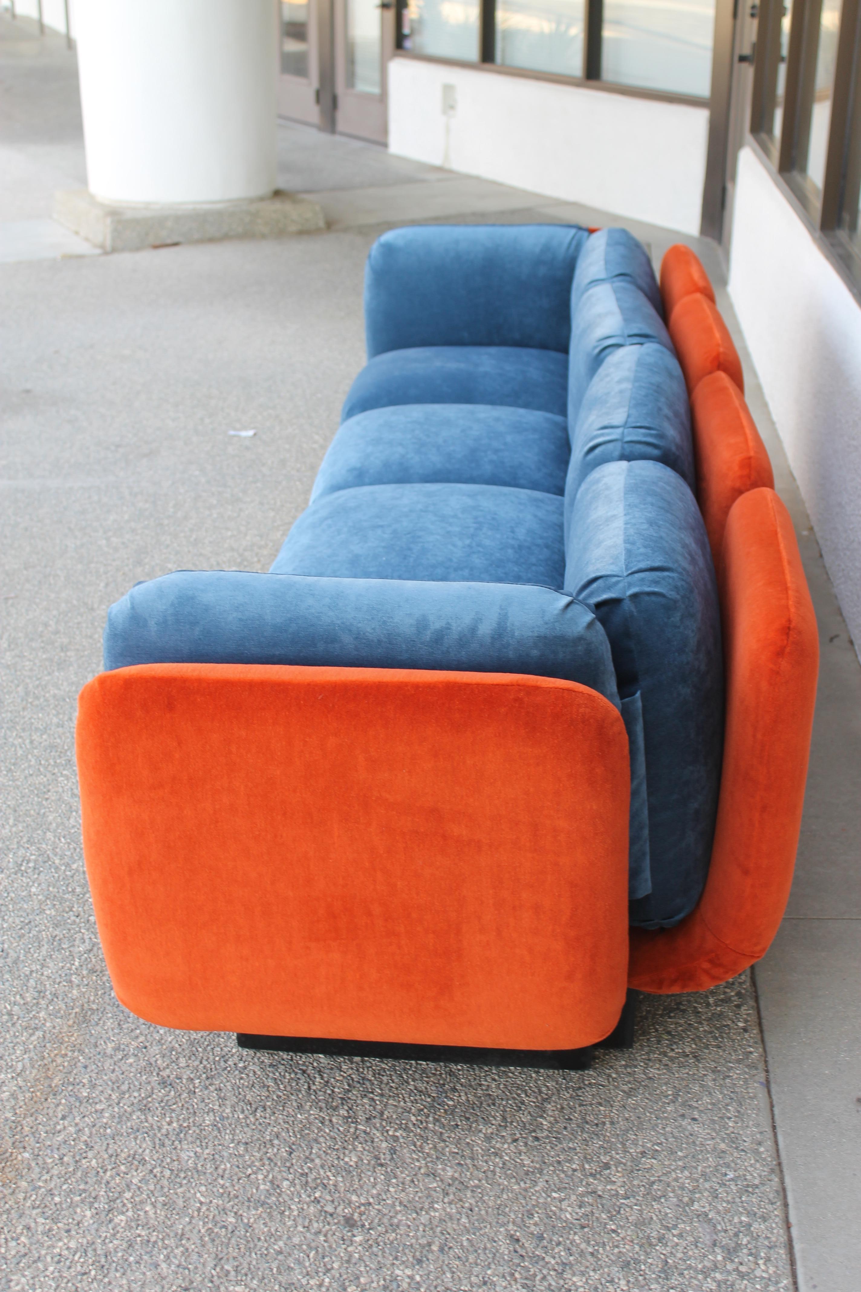 Sectional Couch with Orange and Blue Mohair In Good Condition In Palm Springs, CA
