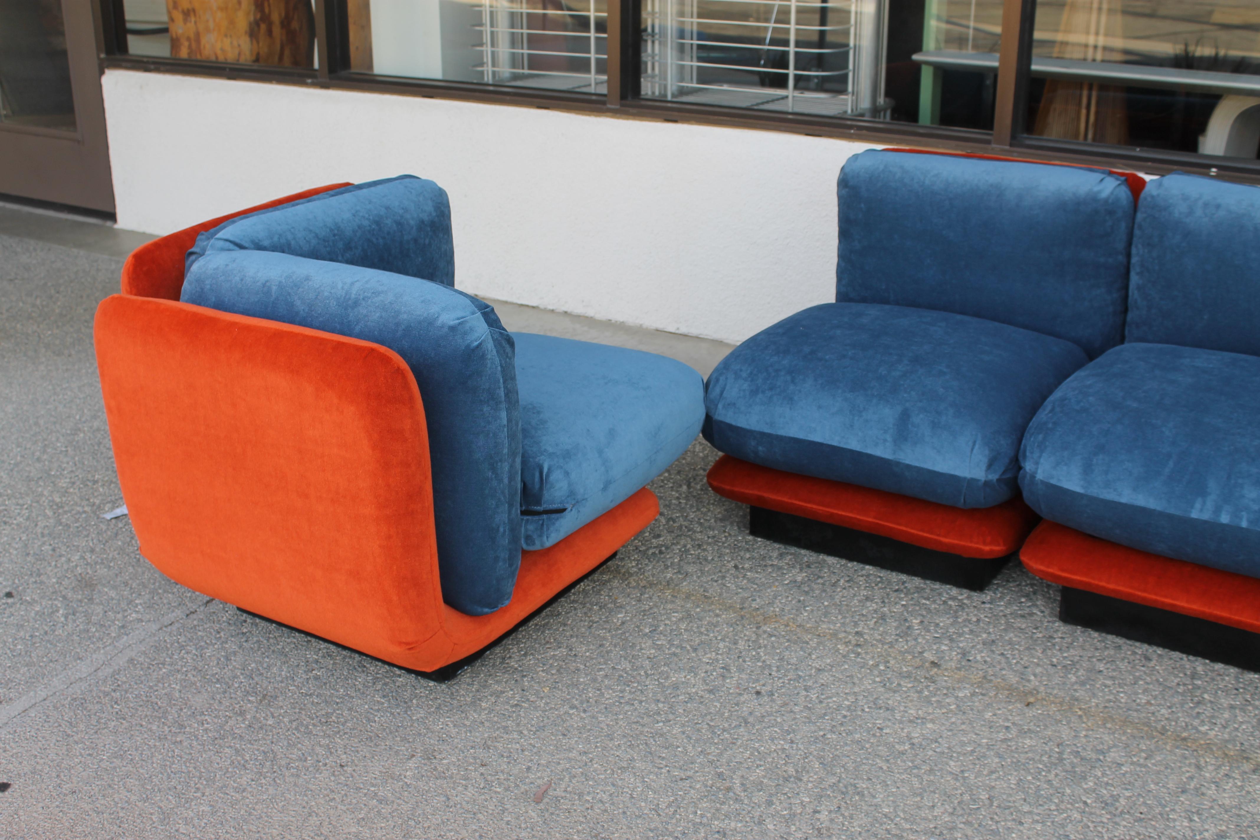 Late 20th Century Sectional Couch with Orange and Blue Mohair