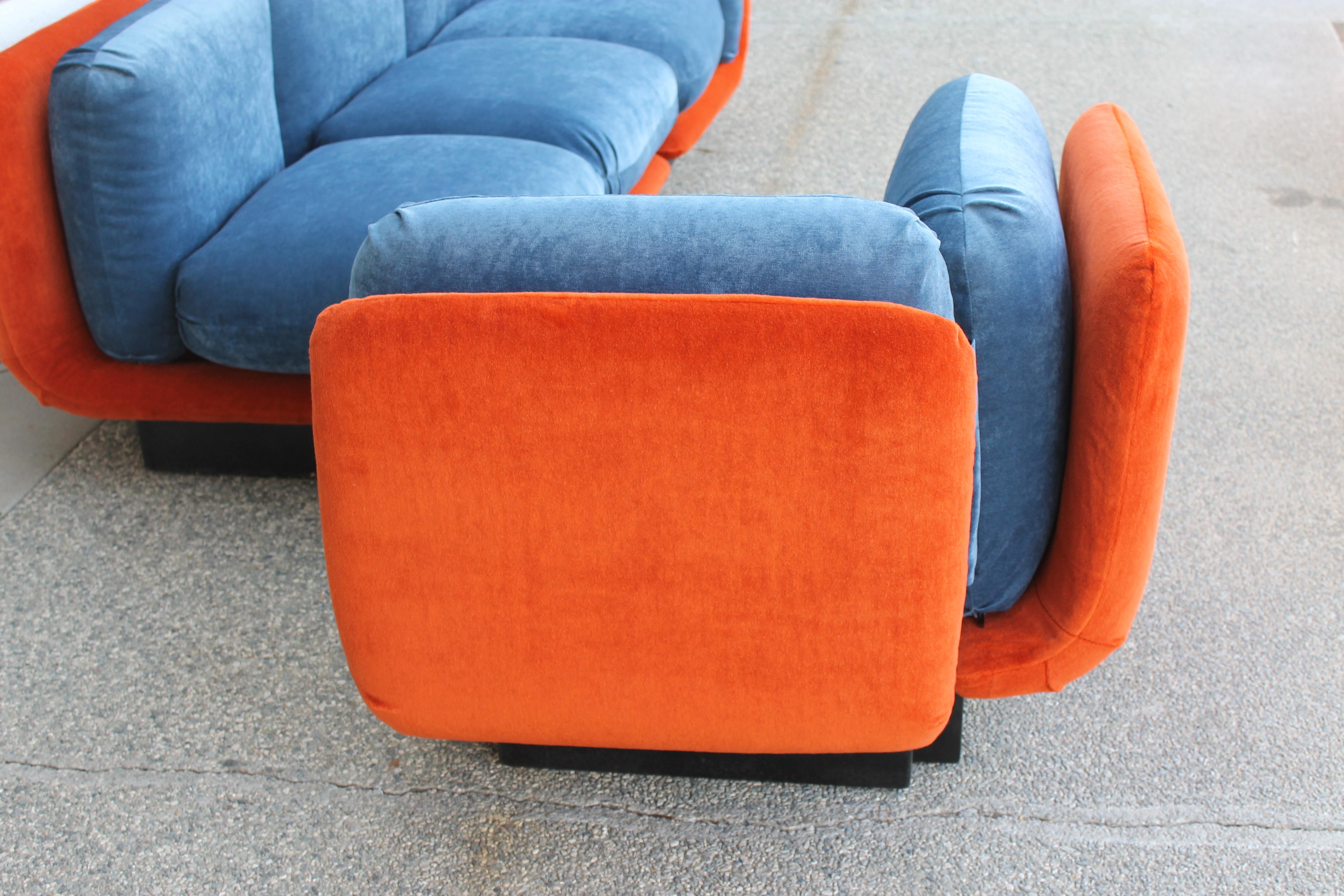 Sectional Couch with Orange and Blue Mohair 1