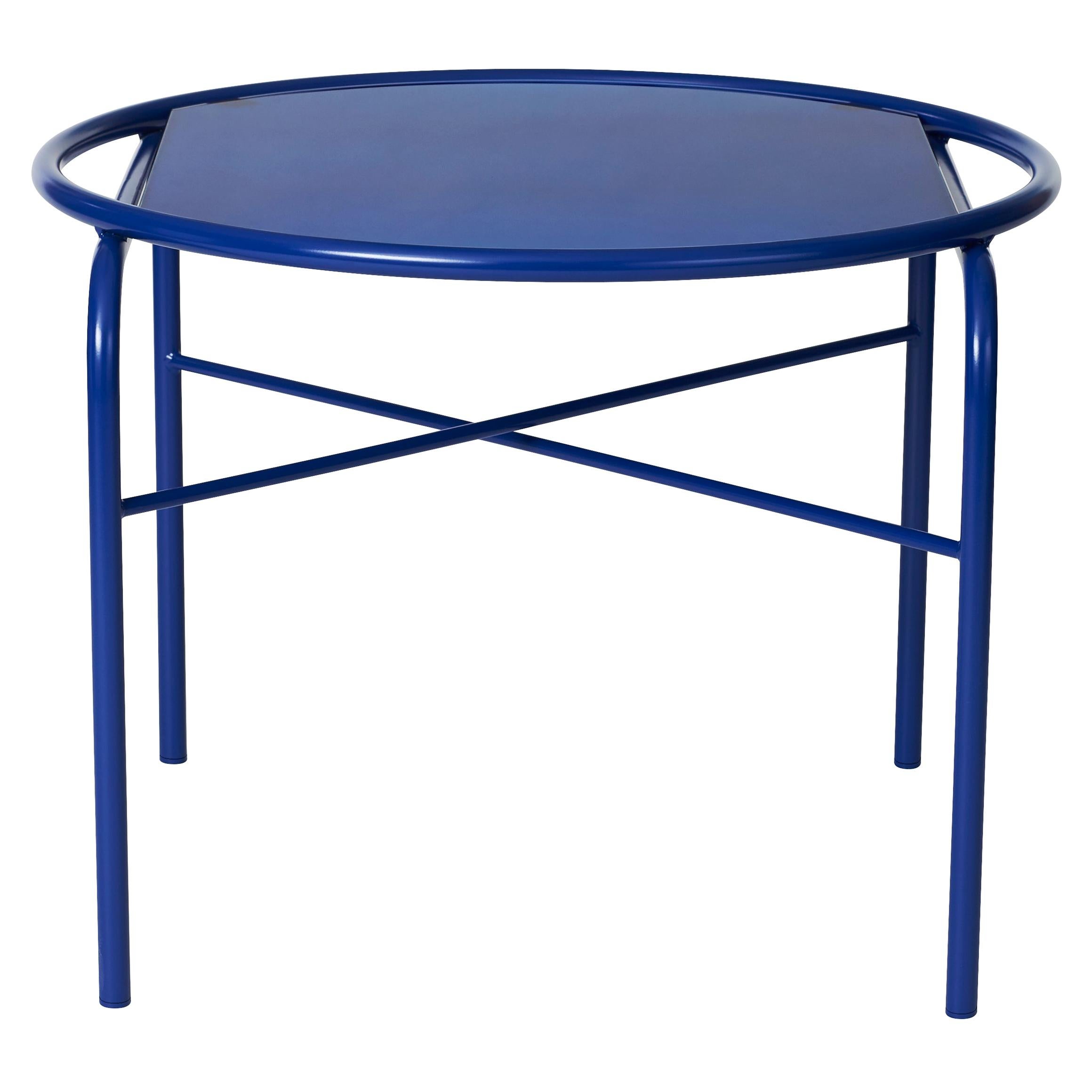 For Sale: Blue (Glass blue) Secant Circle Table in Steel Frame, by Sara Wright Polmar from Warm Nordic