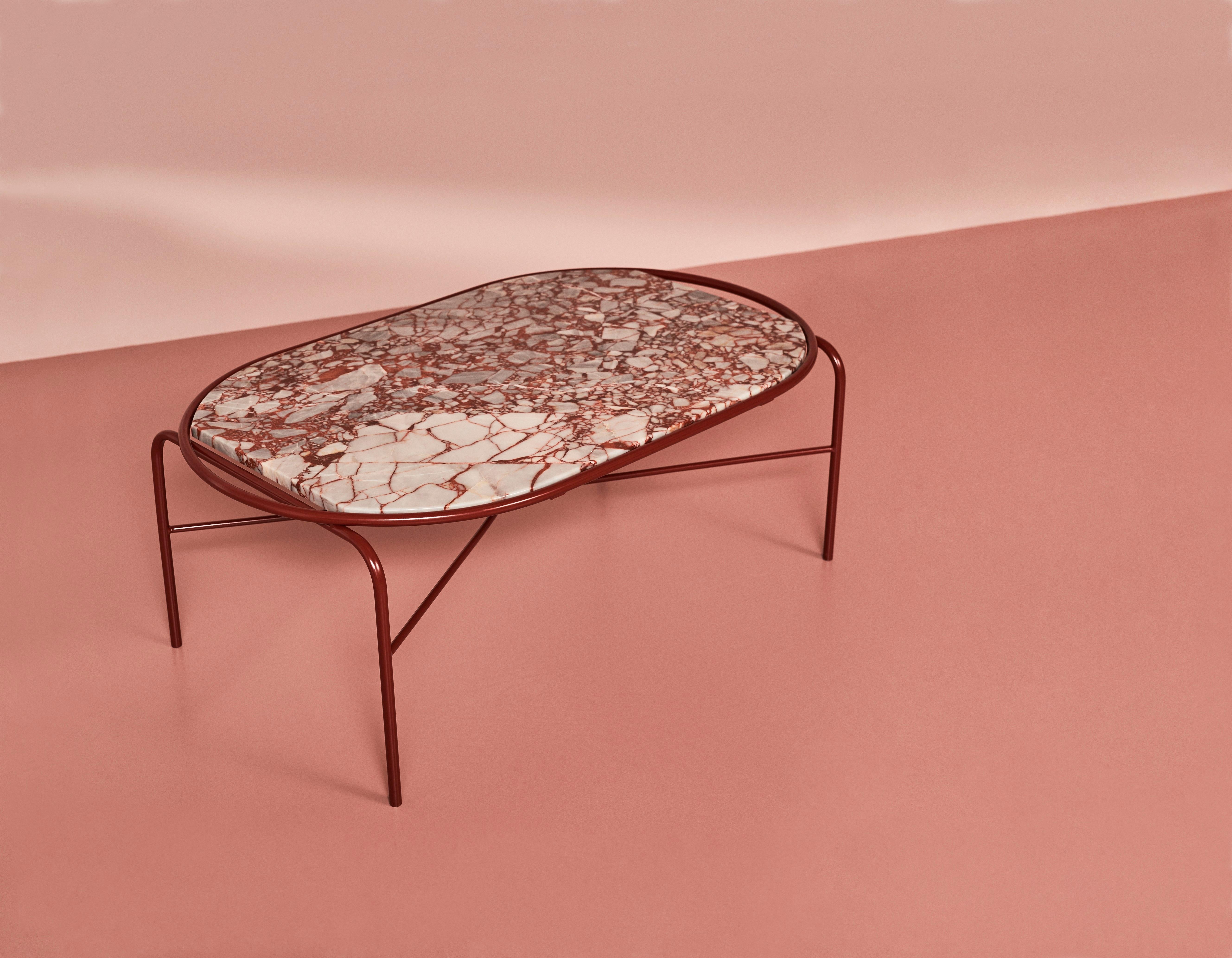 Chinese Secant Oval Table in Steel Frame, by Sara Wright Polmar from Warm Nordic For Sale