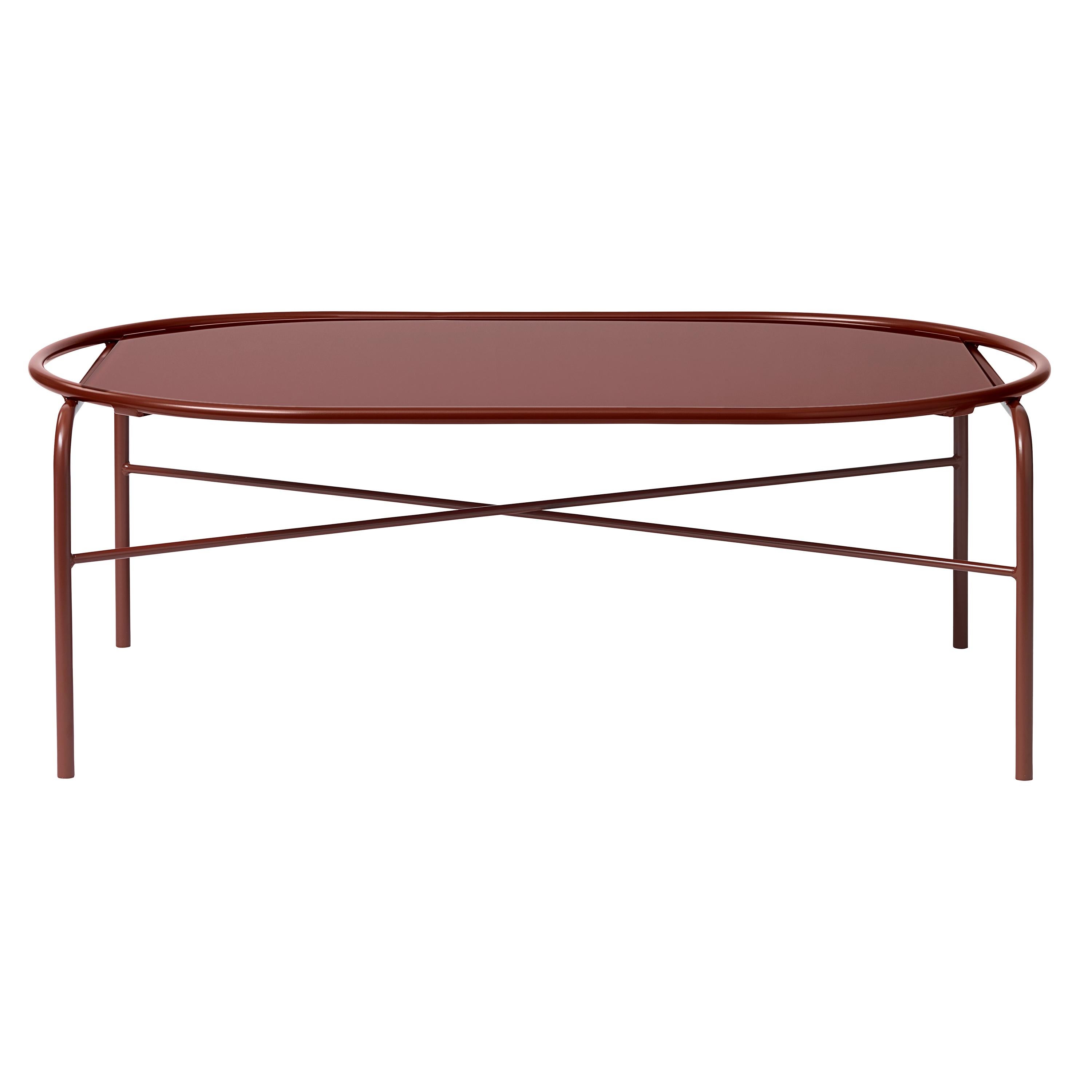 For Sale: Red (Glass red) Secant Oval Table in Steel Frame, by Sara Wright Polmar from Warm Nordic