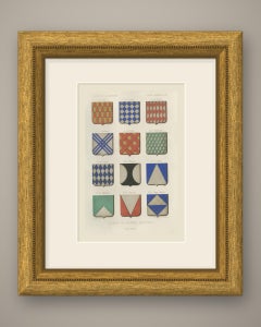 Secant Partitions in Heraldry, Antique Chromolithograph, 1851