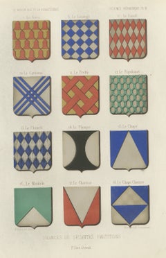 Secant Partitions in Heraldry, Antique Chromolithograph, 1851