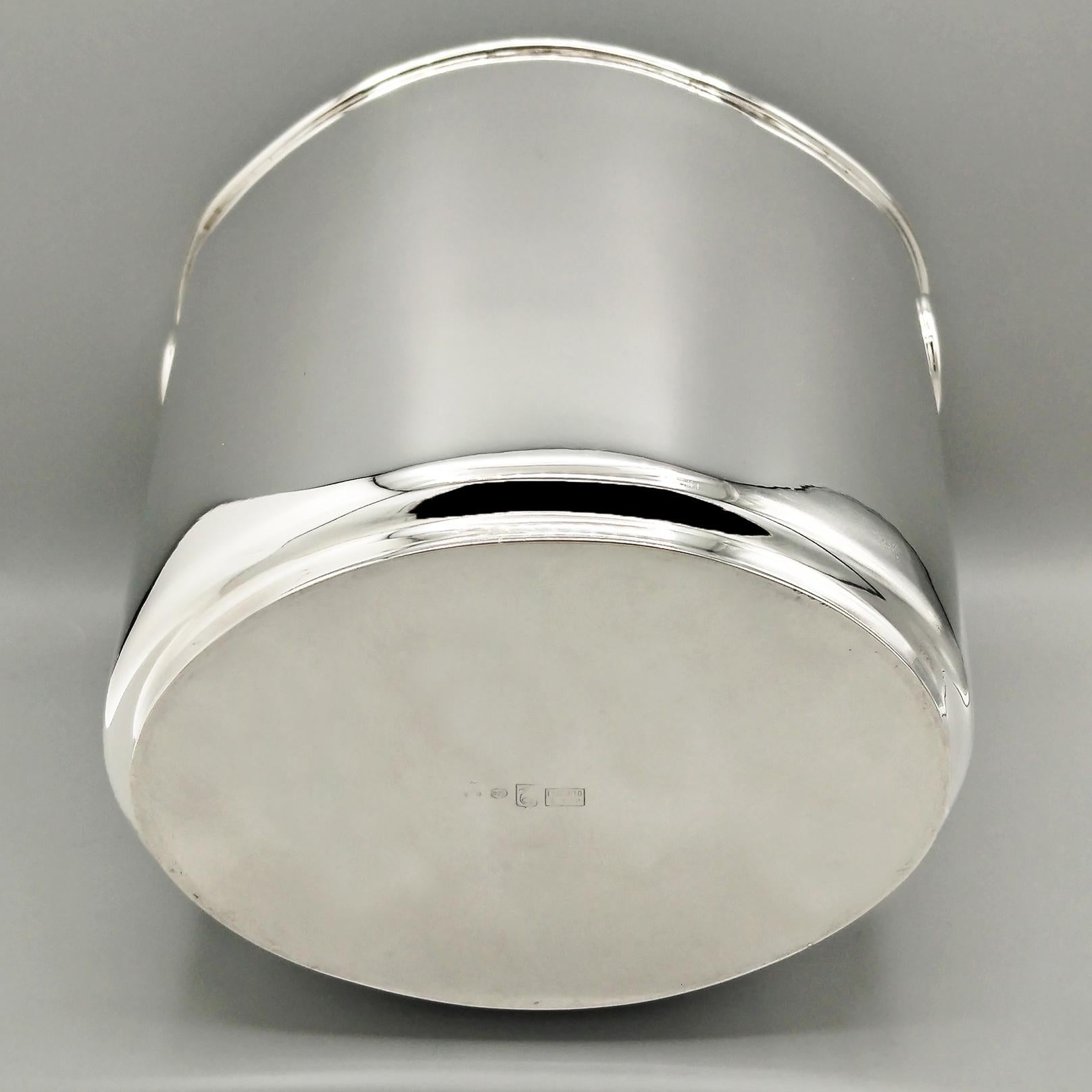 Secchio champagne Italiano in argento Sterling 925 cesellato con motivi uva en venta 7
