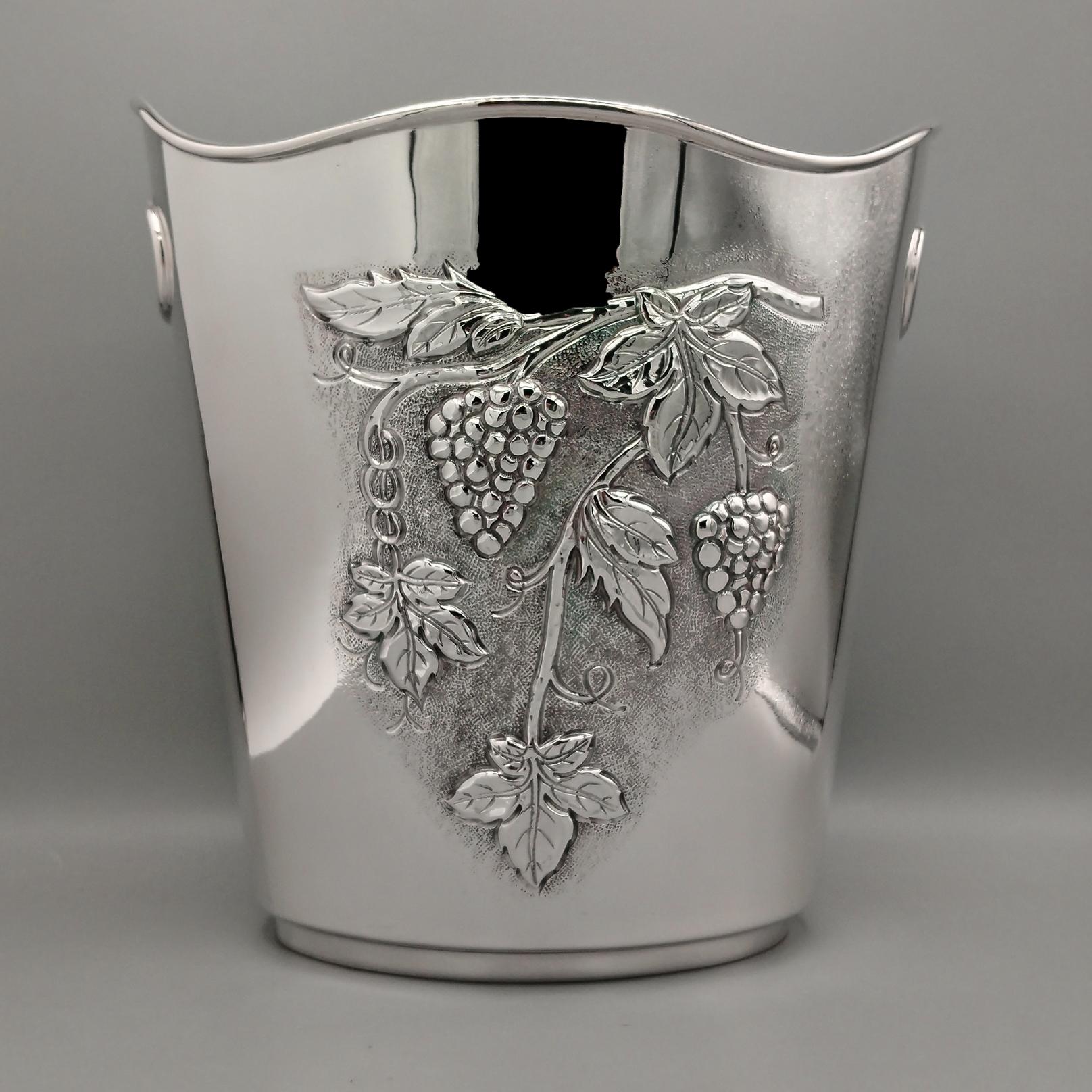 Secchio champagne Italiano in argento Sterling 925 cesellato con motivi uva Plata esterlina en venta
