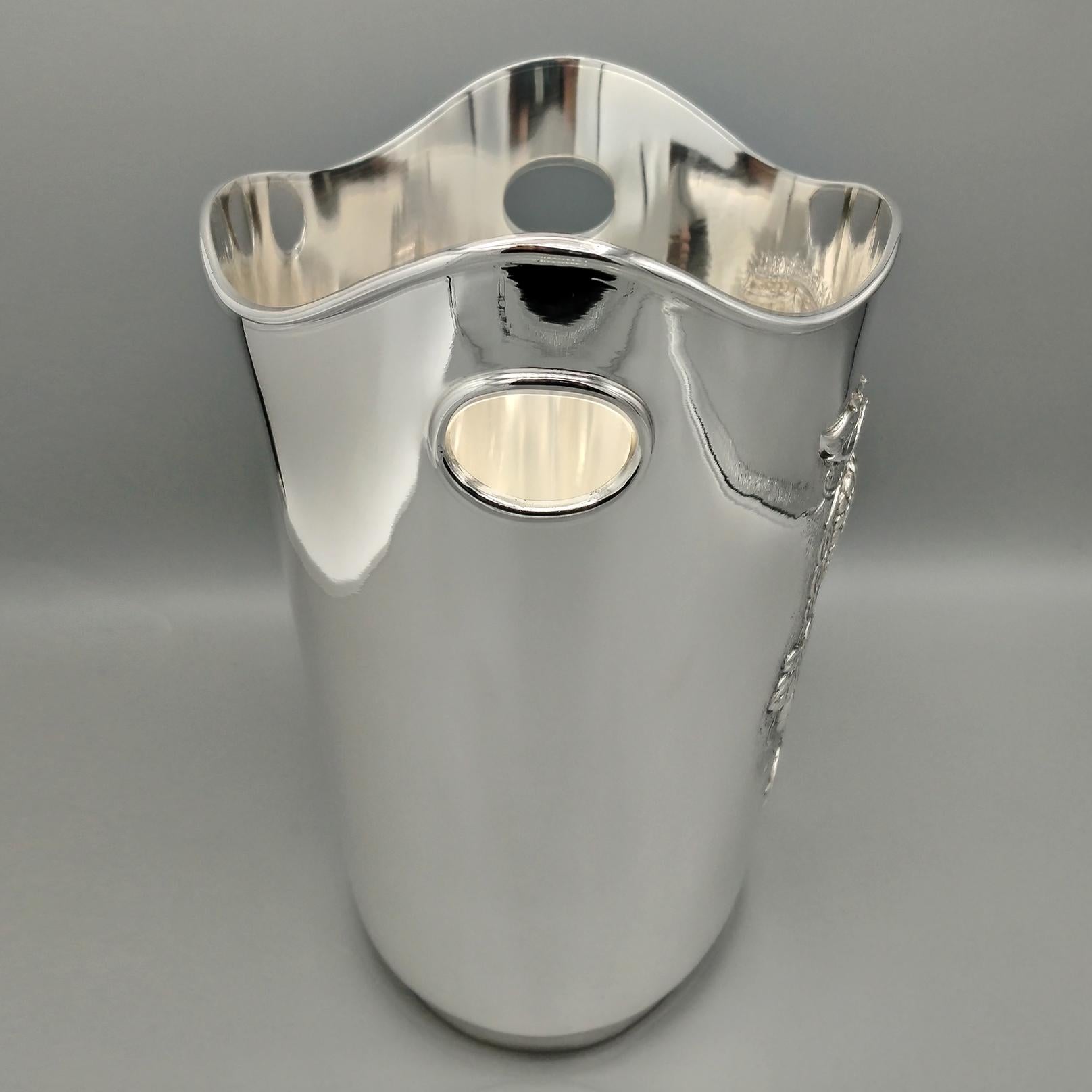 Secchio champagne Italiano in argento Sterling 925 cesellato con motivi uva en venta 1