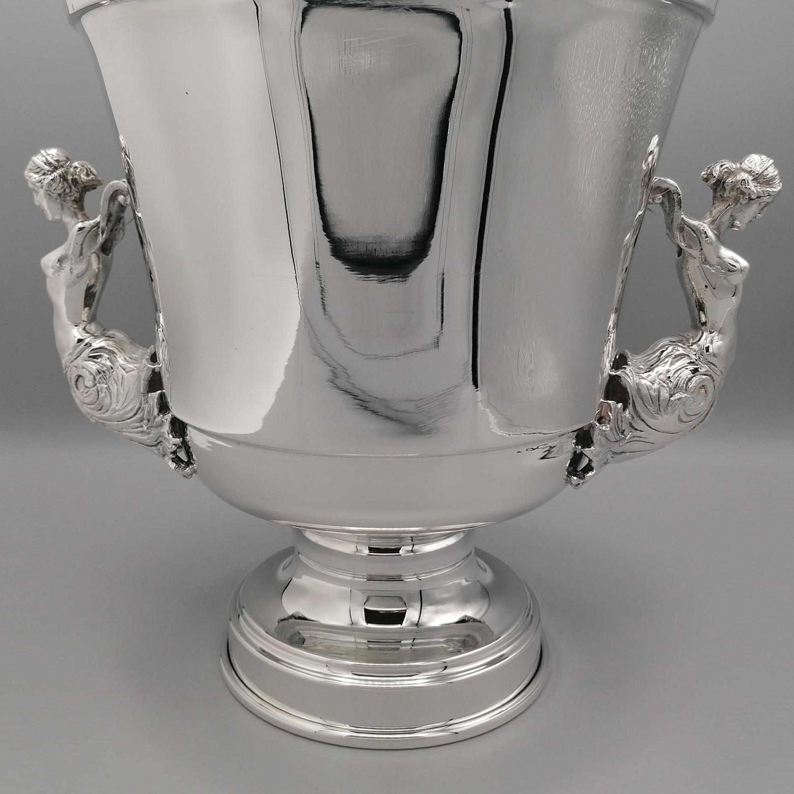 Italian champagne bucket in Sterling silver interior gilt with figure handles For Sale 10