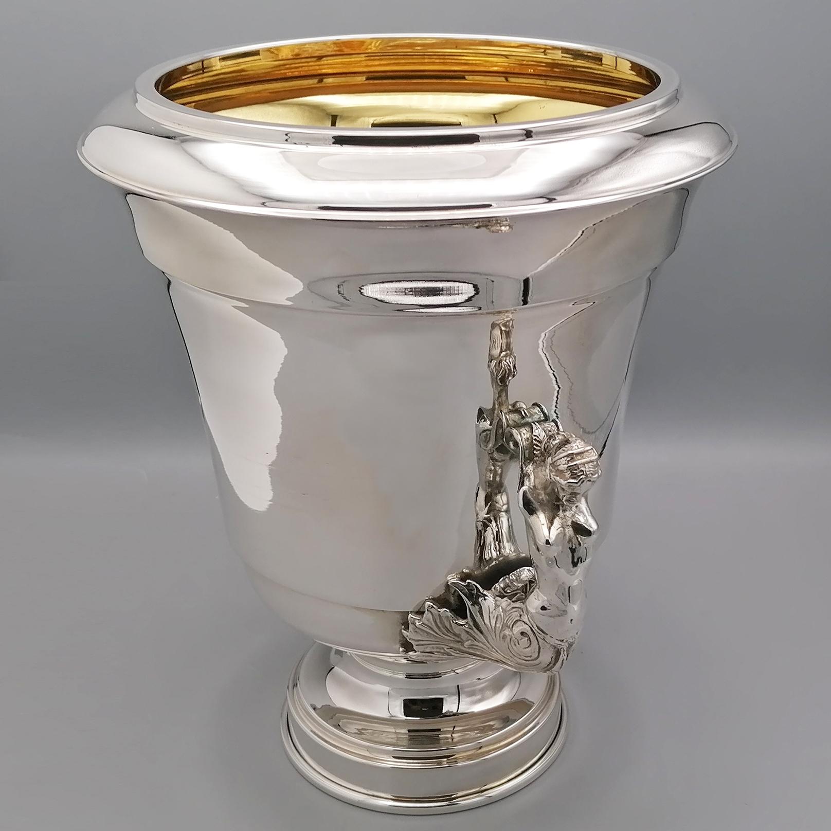 Other Italian champagne bucket in Sterling silver interior gilt with figure handles For Sale