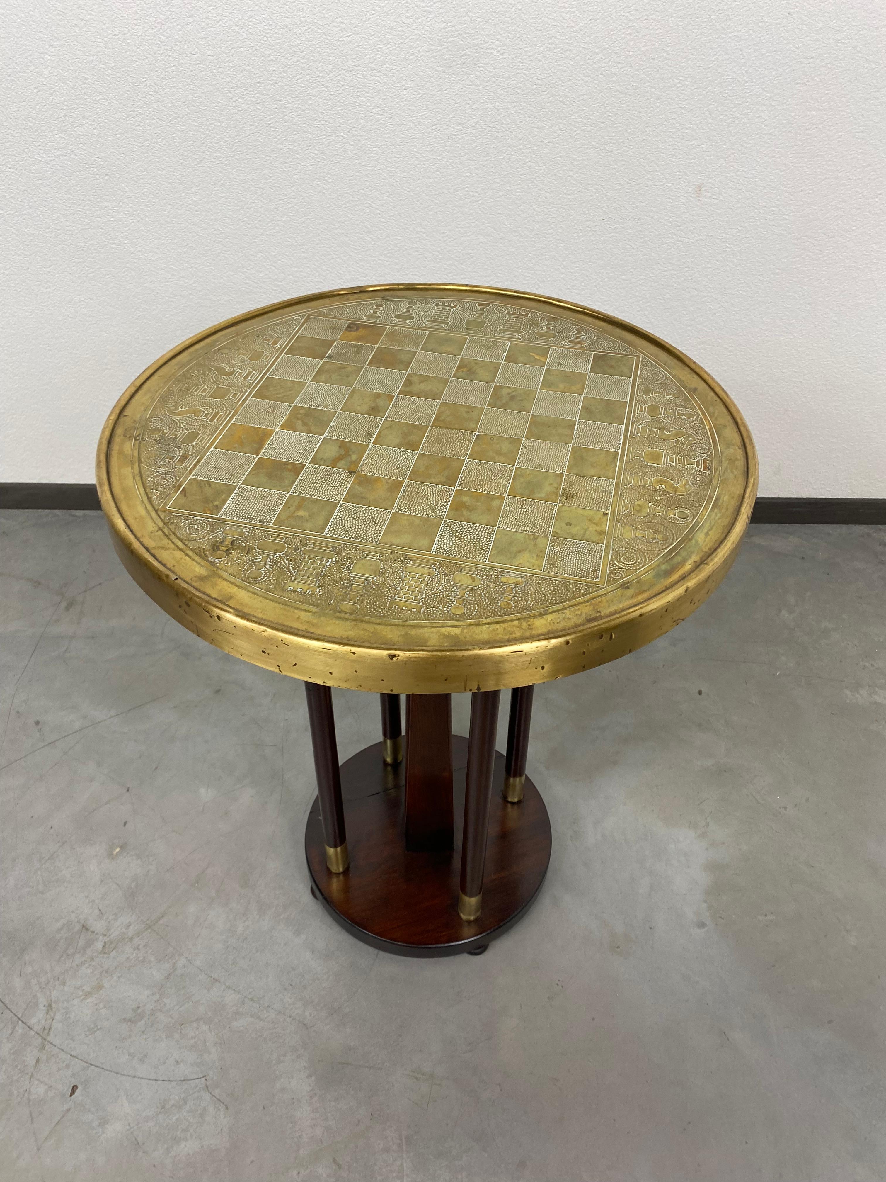 Austrian Secession chess table with brass top For Sale