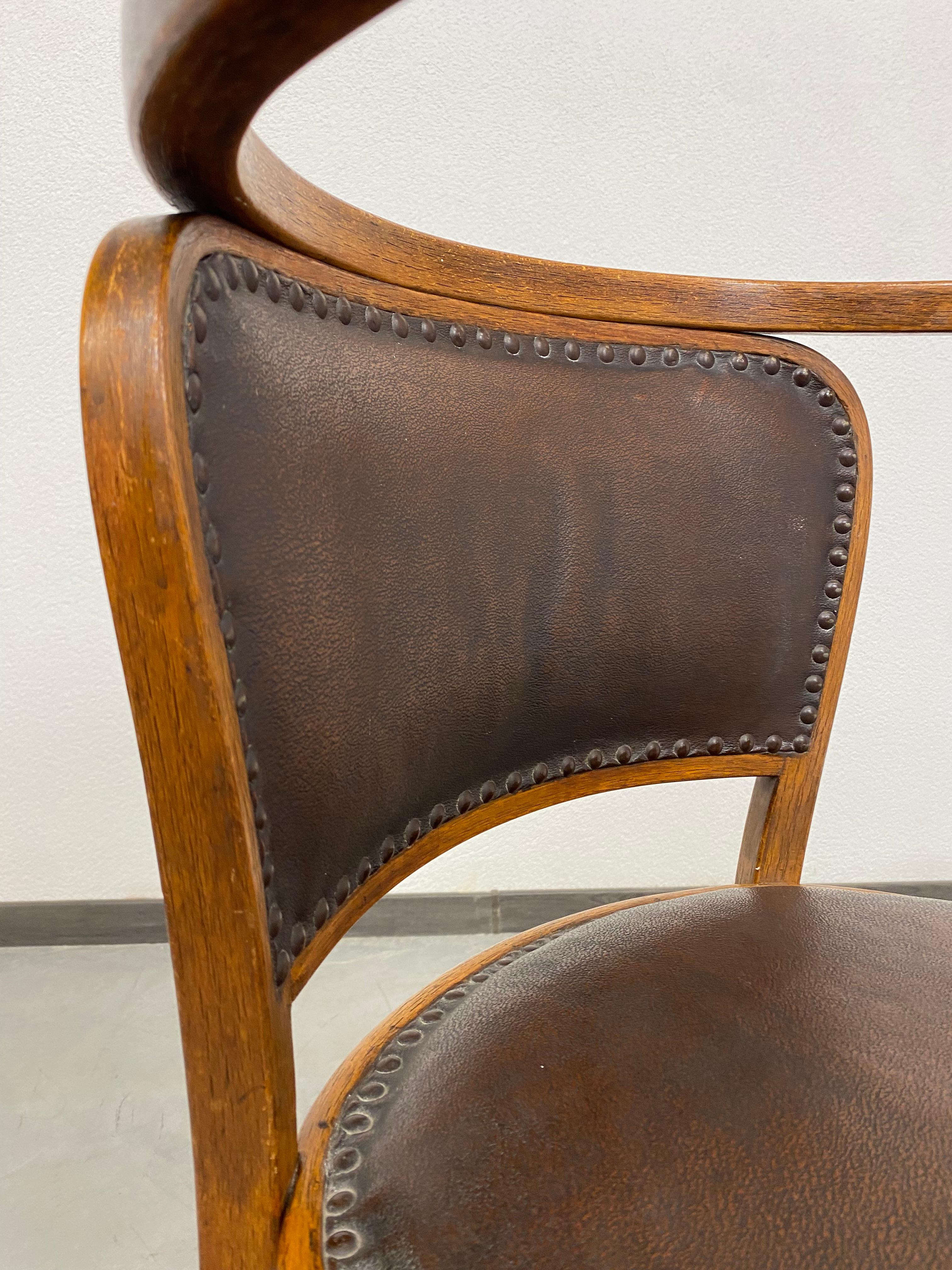 Leather Secession Desk Chair 715F  by Gustav Siegel for J&J Kohn For Sale