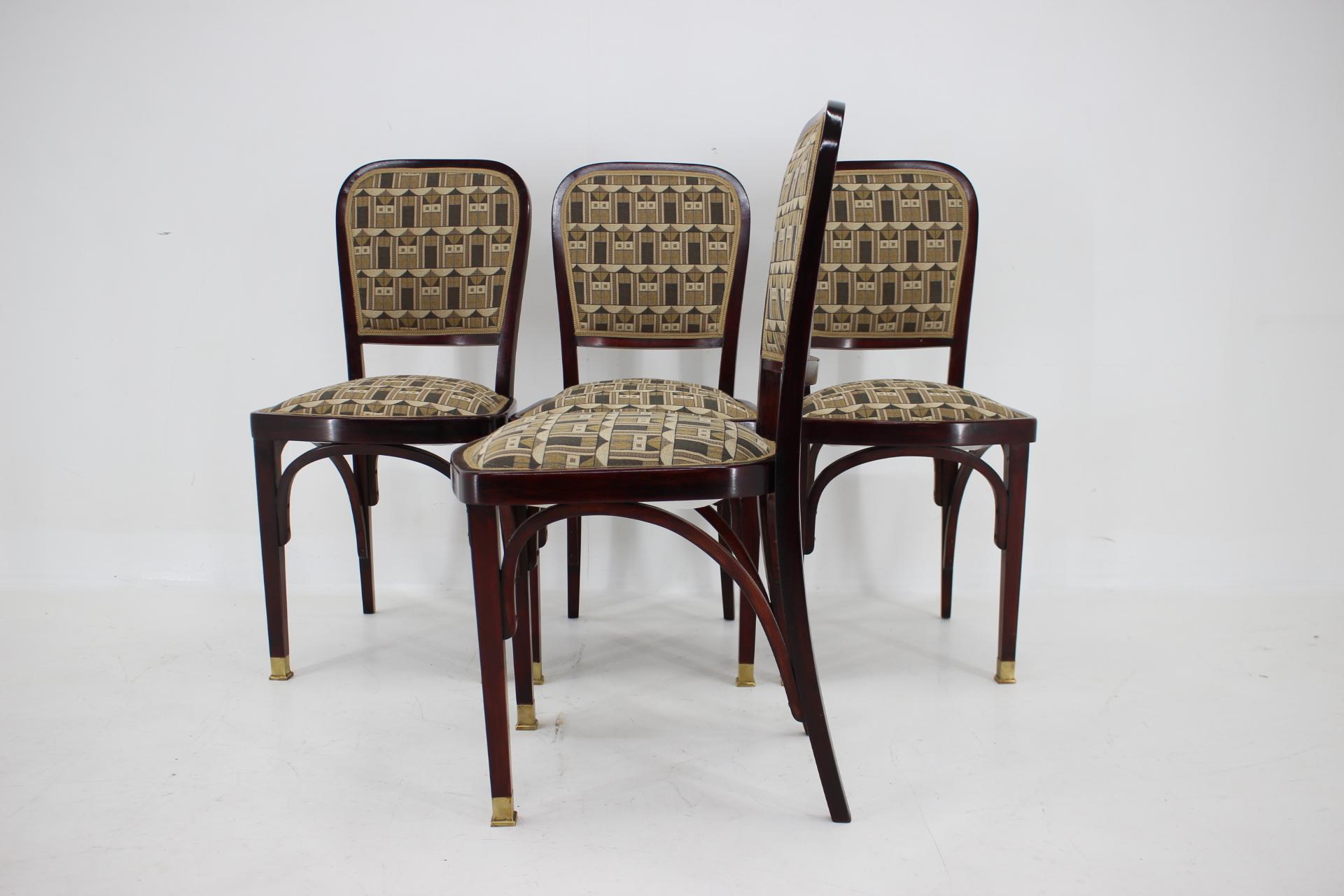 Fabric Secession Four Dinign Chairs by Gustav Siegel for J.J.Kohn. Restored 