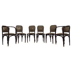 Quatre chaises de salle à manger et deux fauteuils de la sécession de Gustav Siegel pour J.J.Kohn, Re