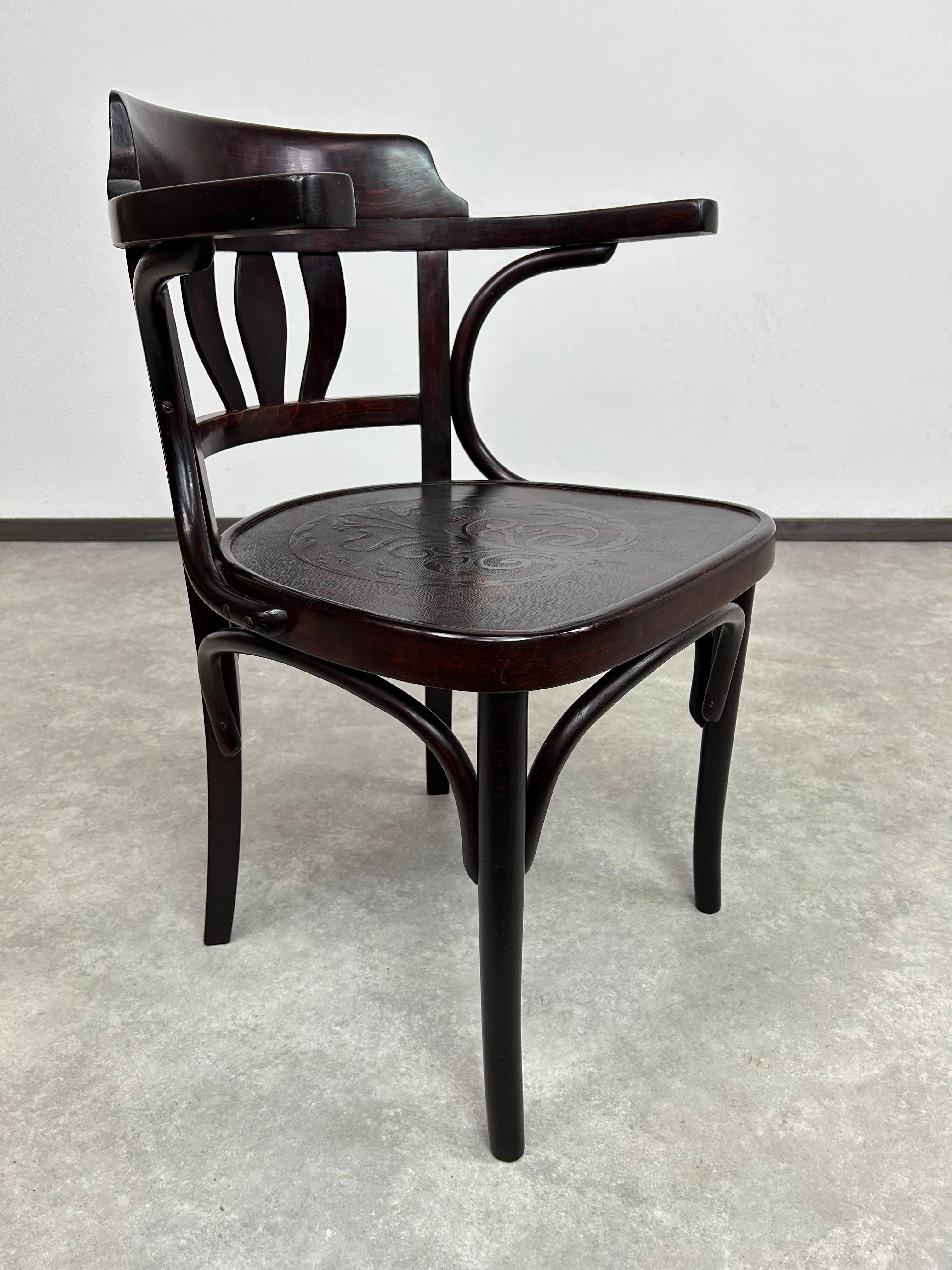 Secession office chair by Thonet Mundus. Professionally stained and repolished.
