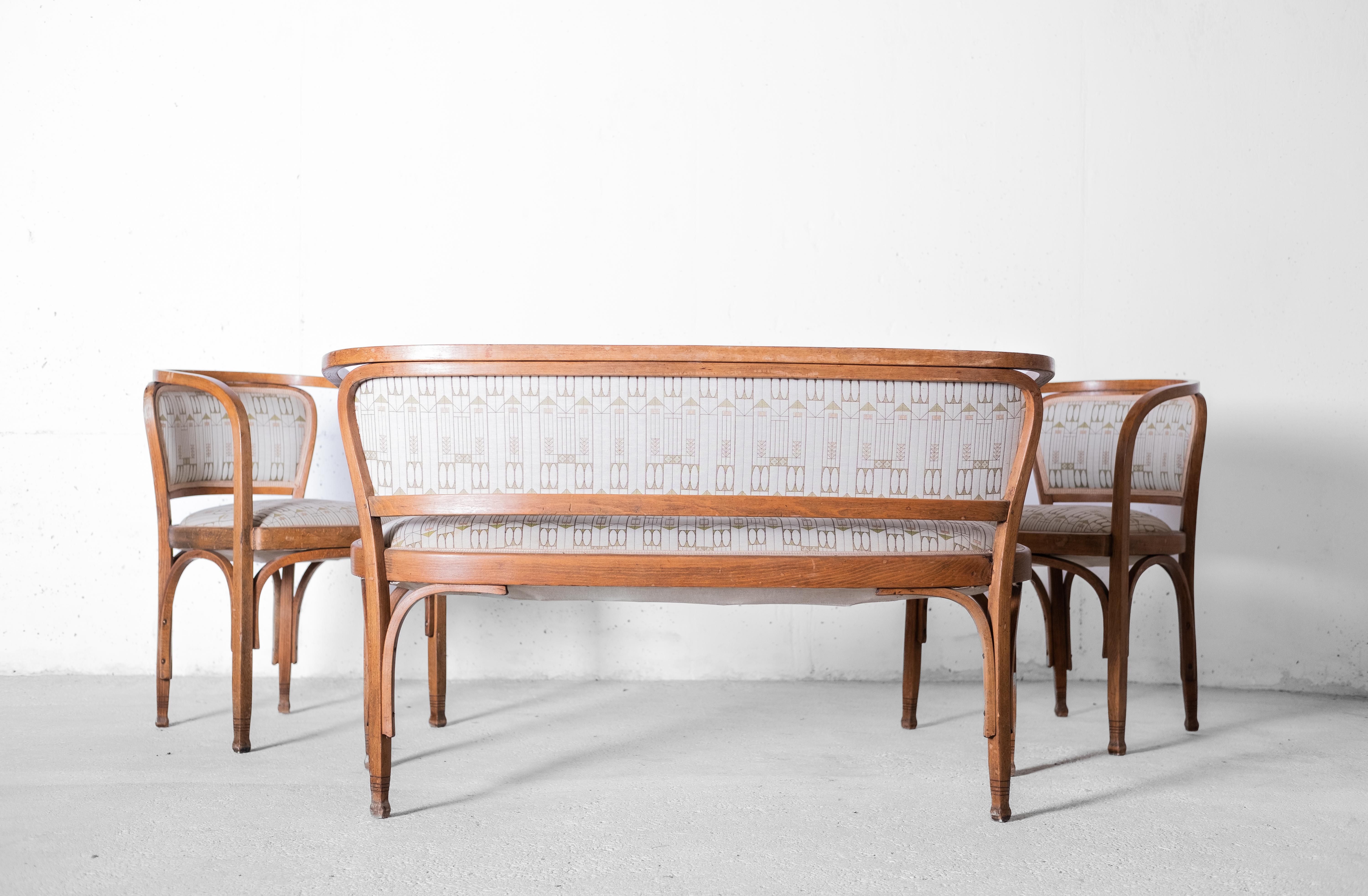 Groupe de sièges de la Sécession, Gustav Siegel pour J.J. Kohn, modèle 715, 1900, lot de 3 en vente 6