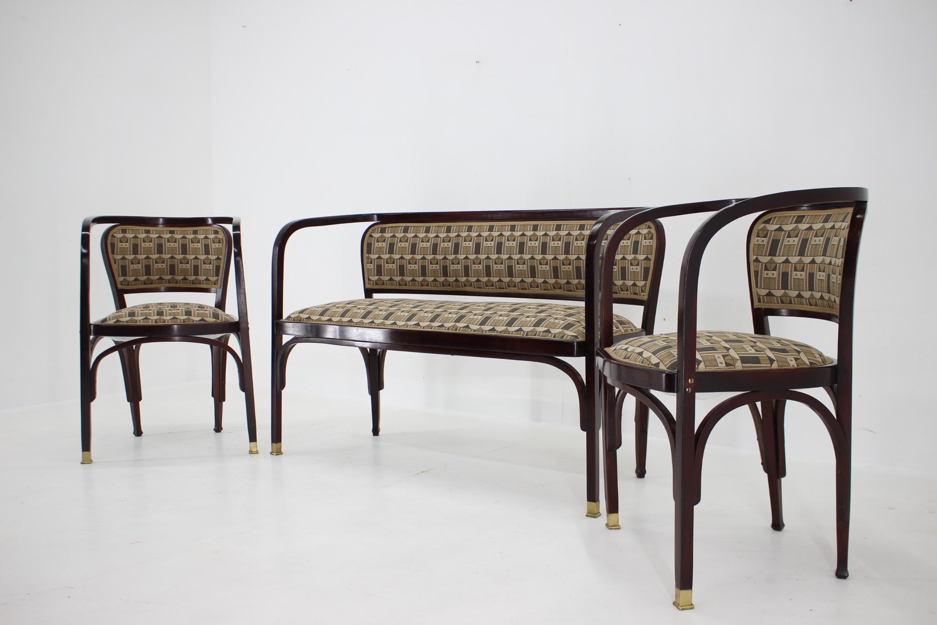 Art Nouveau Secession Sofa and Two Armchairs by Gustav Siegel for J.J.Kohn, Restored 
