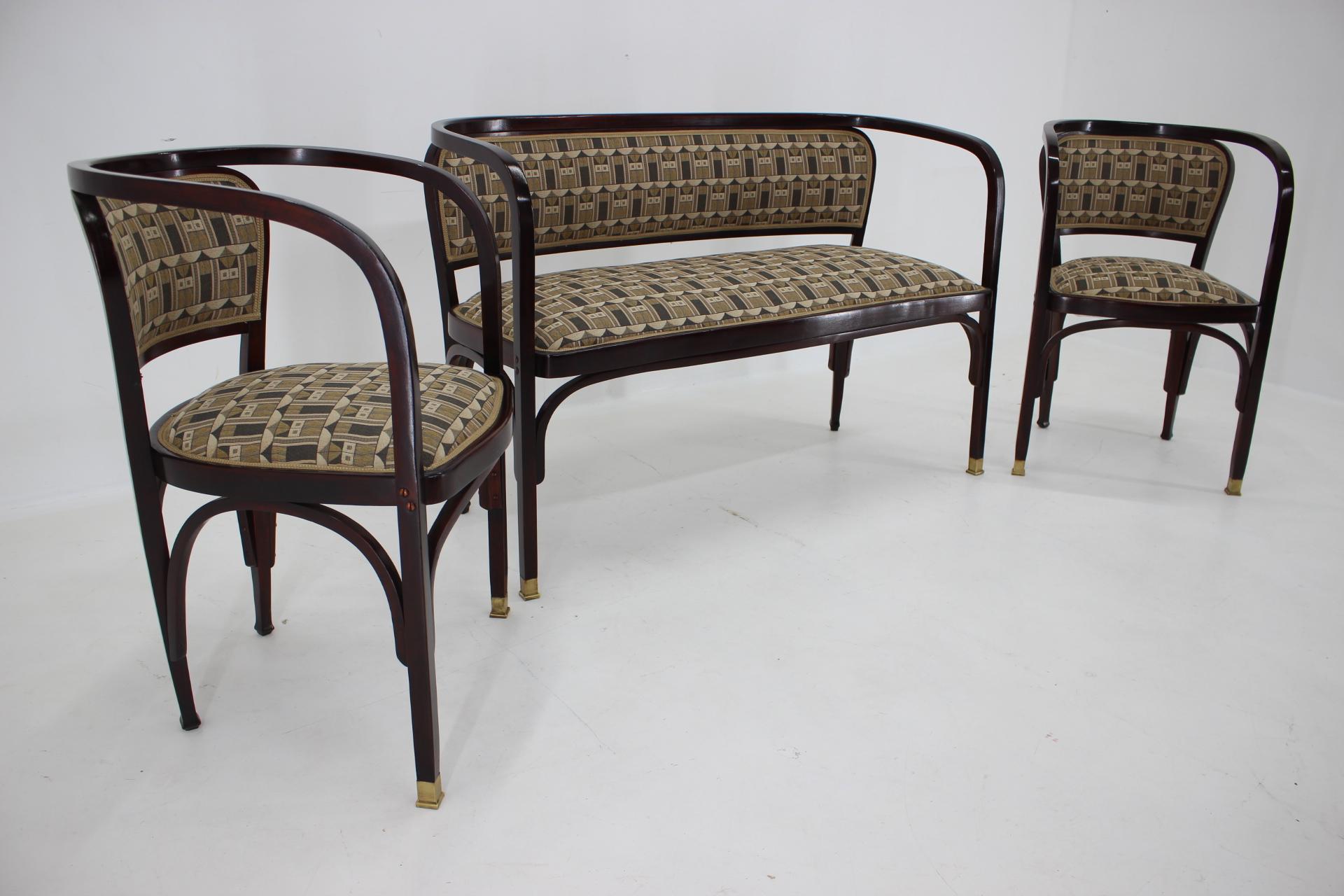 Austrian Secession Sofa and Two Armchairs by Gustav Siegel for J.J.Kohn, Restored 