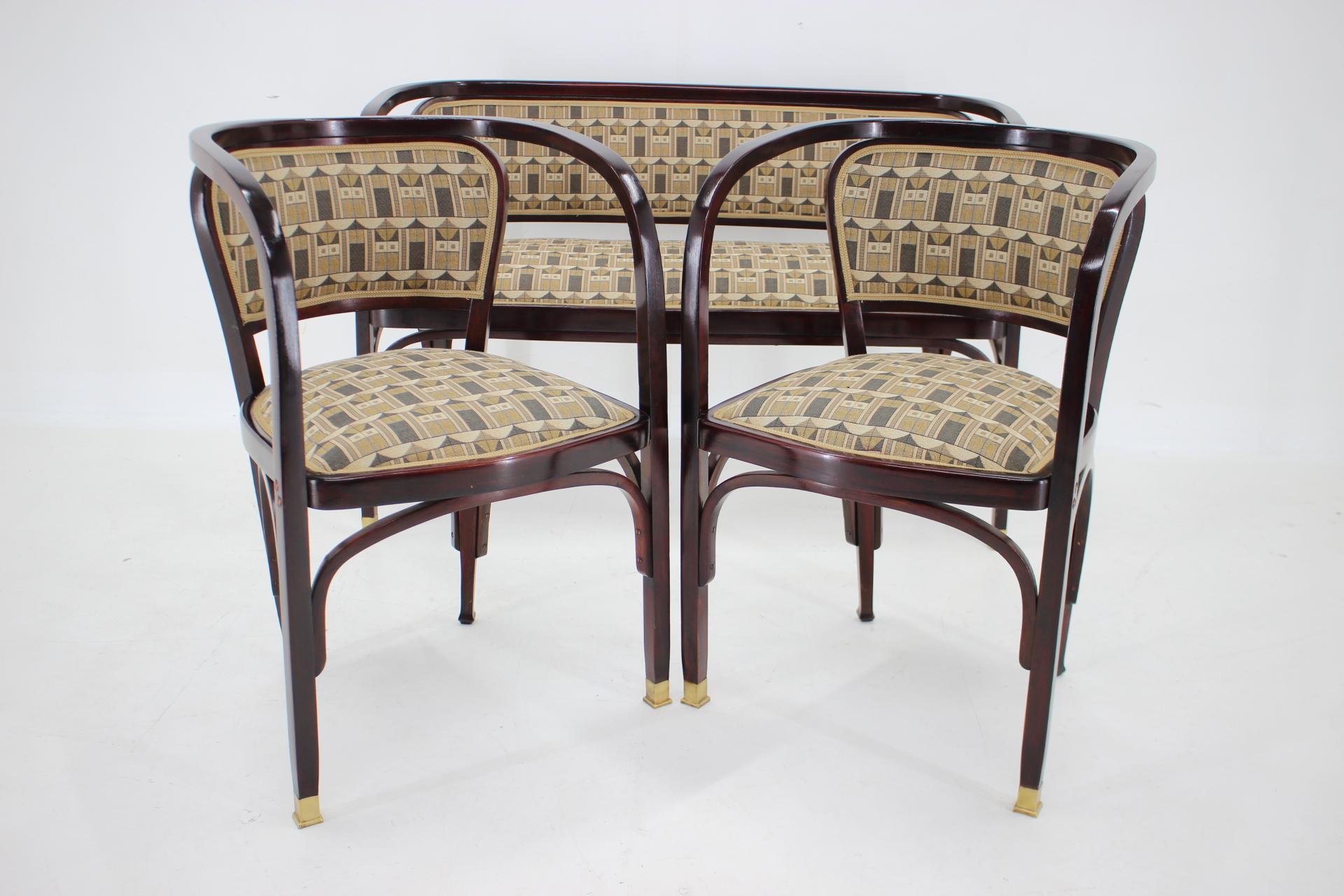 Late 20th Century Secession Sofa and Two Armchairs by Gustav Siegel for J.J.Kohn, Restored 
