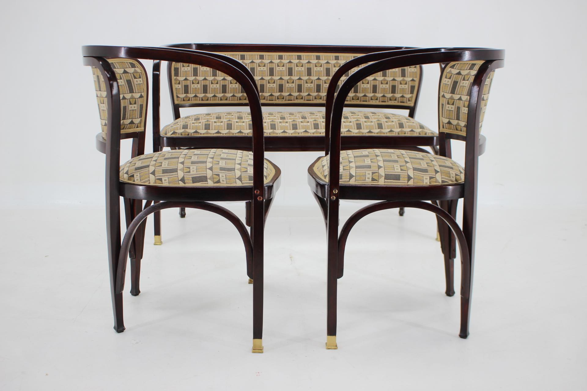 Fabric Secession Sofa and Two Armchairs by Gustav Siegel for J.J.Kohn, Restored 