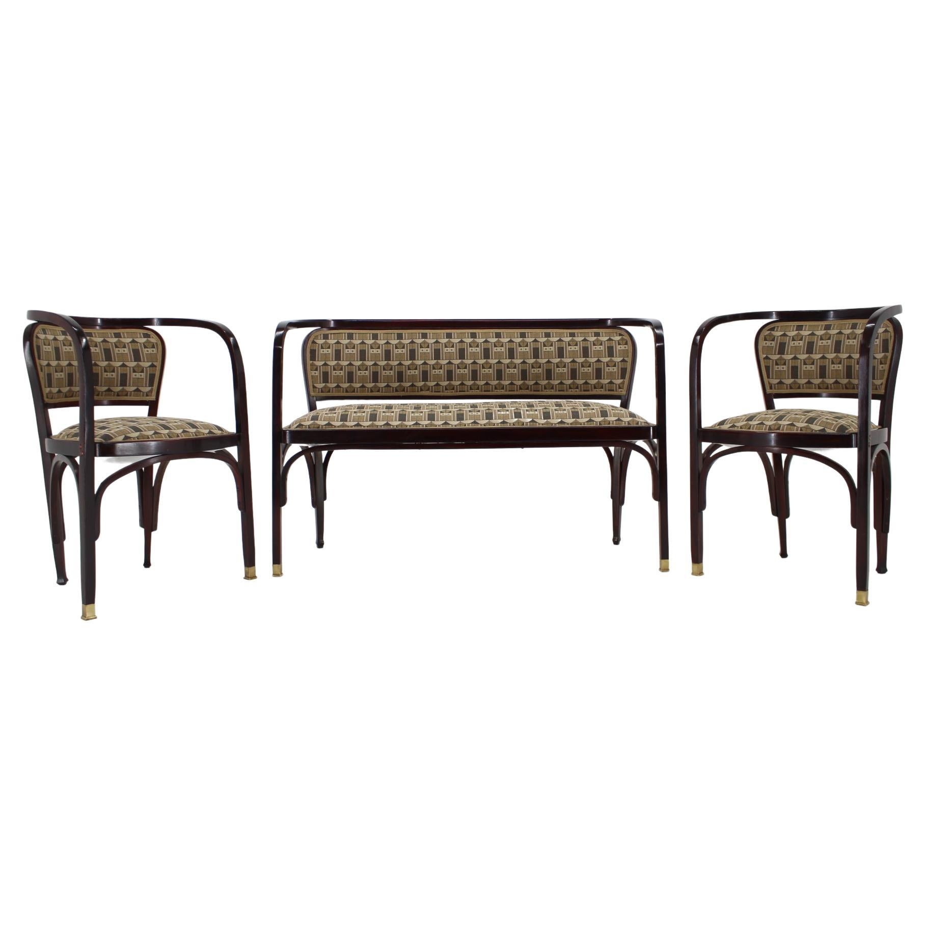 Secession Sofa and Two Armchairs by Gustav Siegel for J.J.Kohn, Restored 