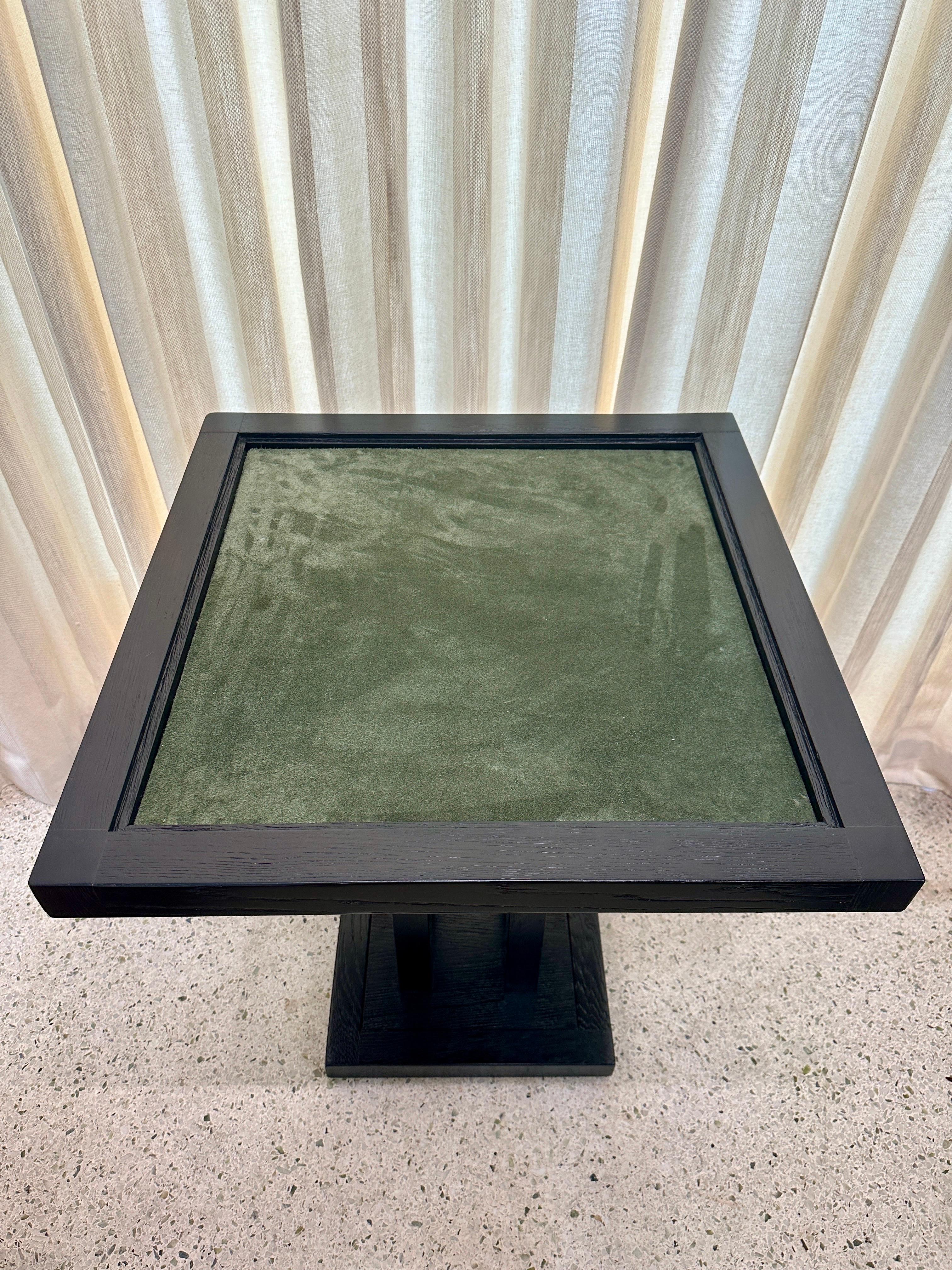 Secession Style Vintage Ebonized Oak & Green Suede Game Table In Good Condition For Sale In North Miami, FL
