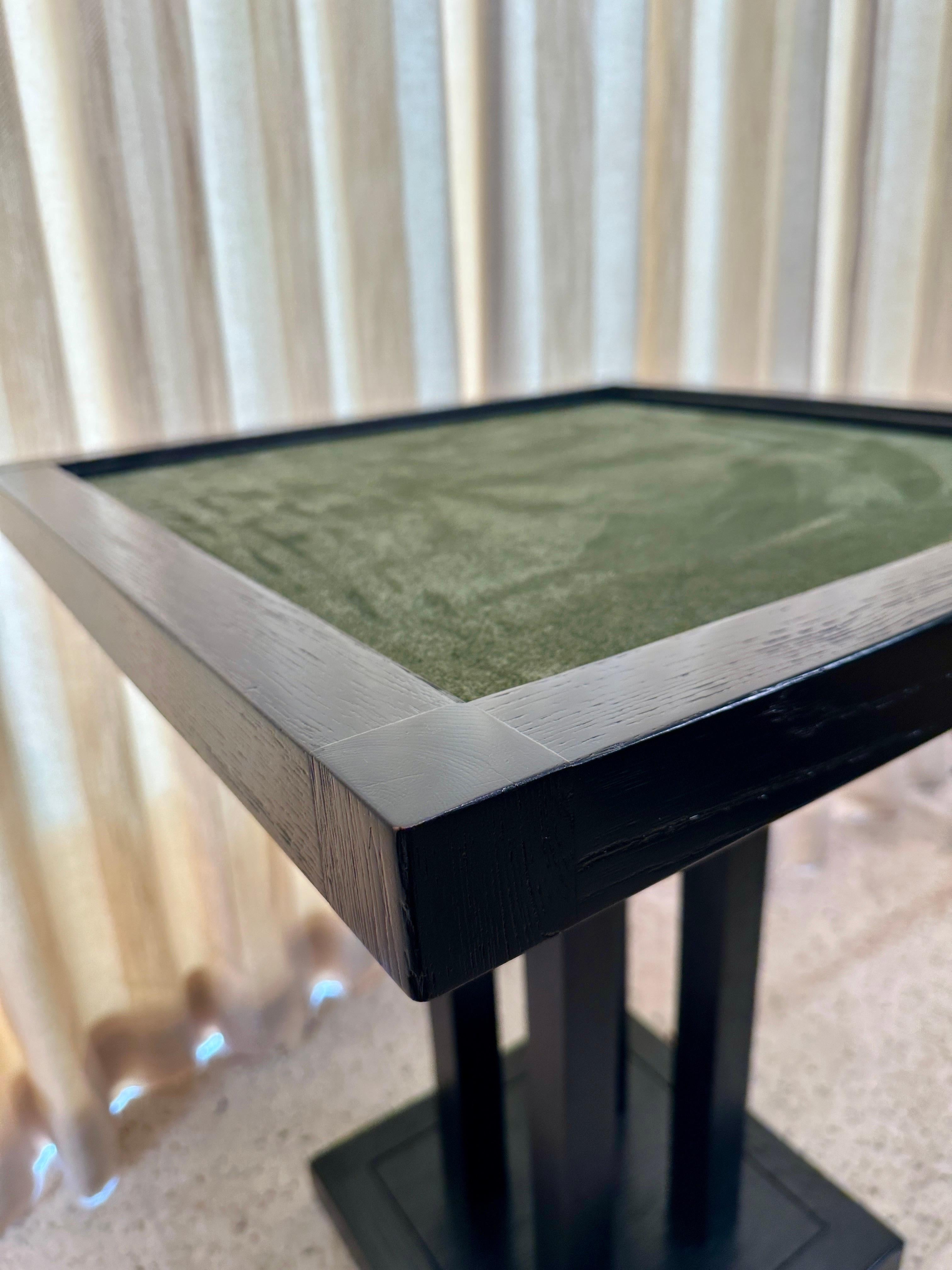 Secession Style Vintage Ebonized Oak & Green Suede Game Table For Sale 1