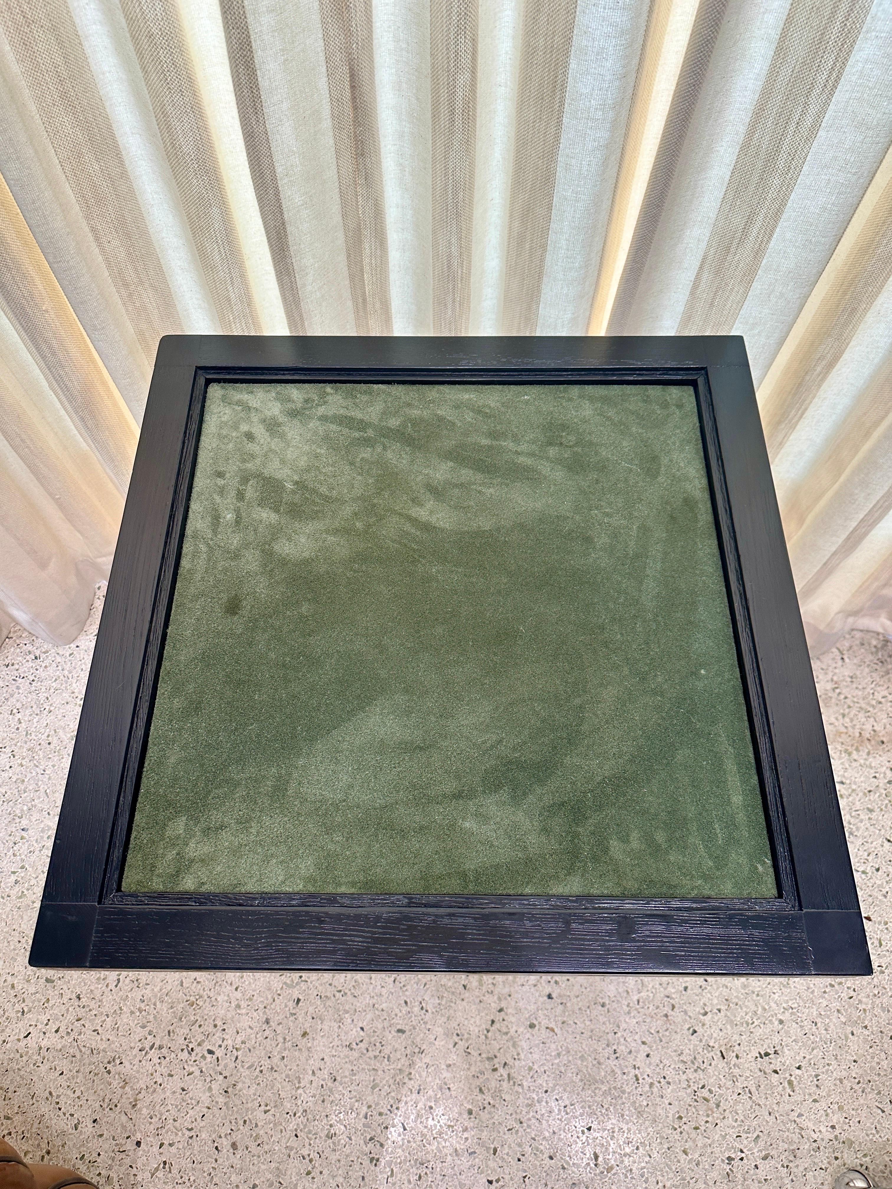 Secession Style Vintage Ebonized Oak & Green Suede Game Table For Sale 2