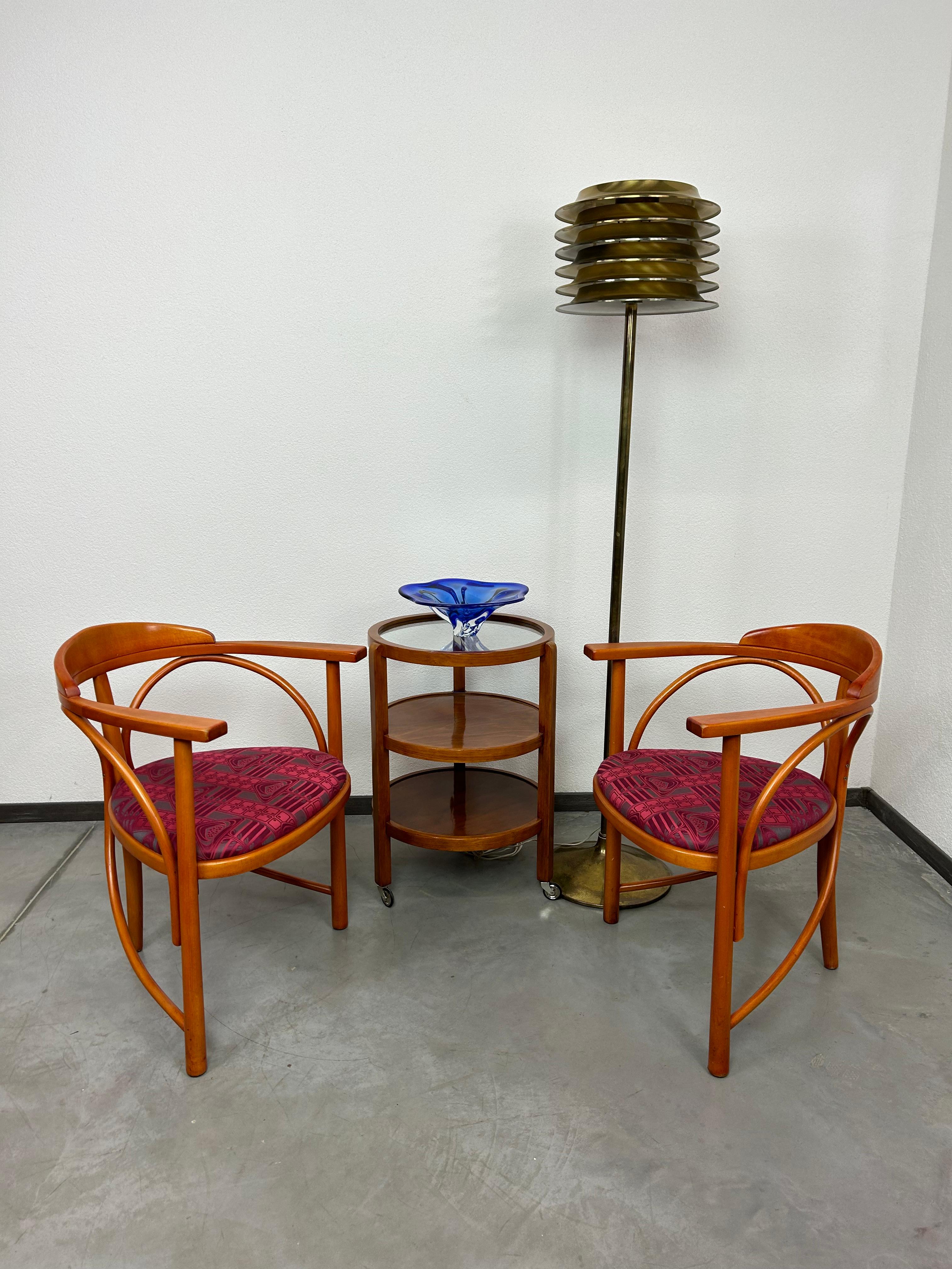 Secession tripod chairs no.81 by Thonet with new secession fabric.