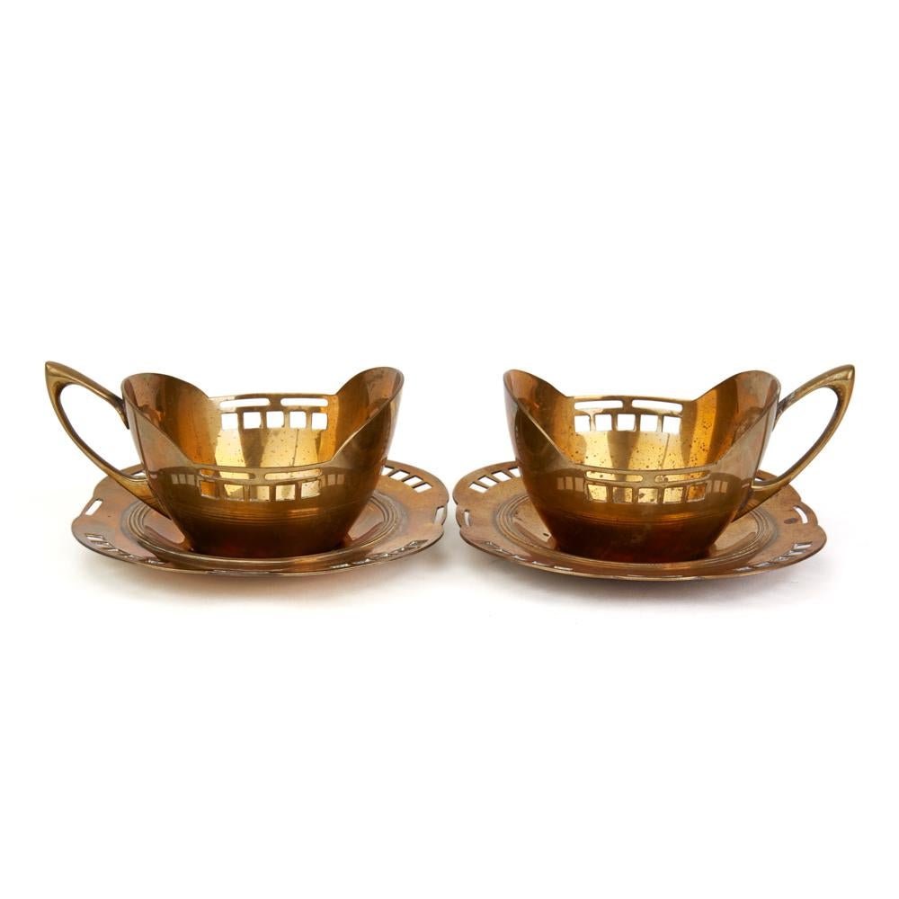 Art Nouveau Secessionist Argentor Teacup Holders and Saucers Hans Ofner For Sale