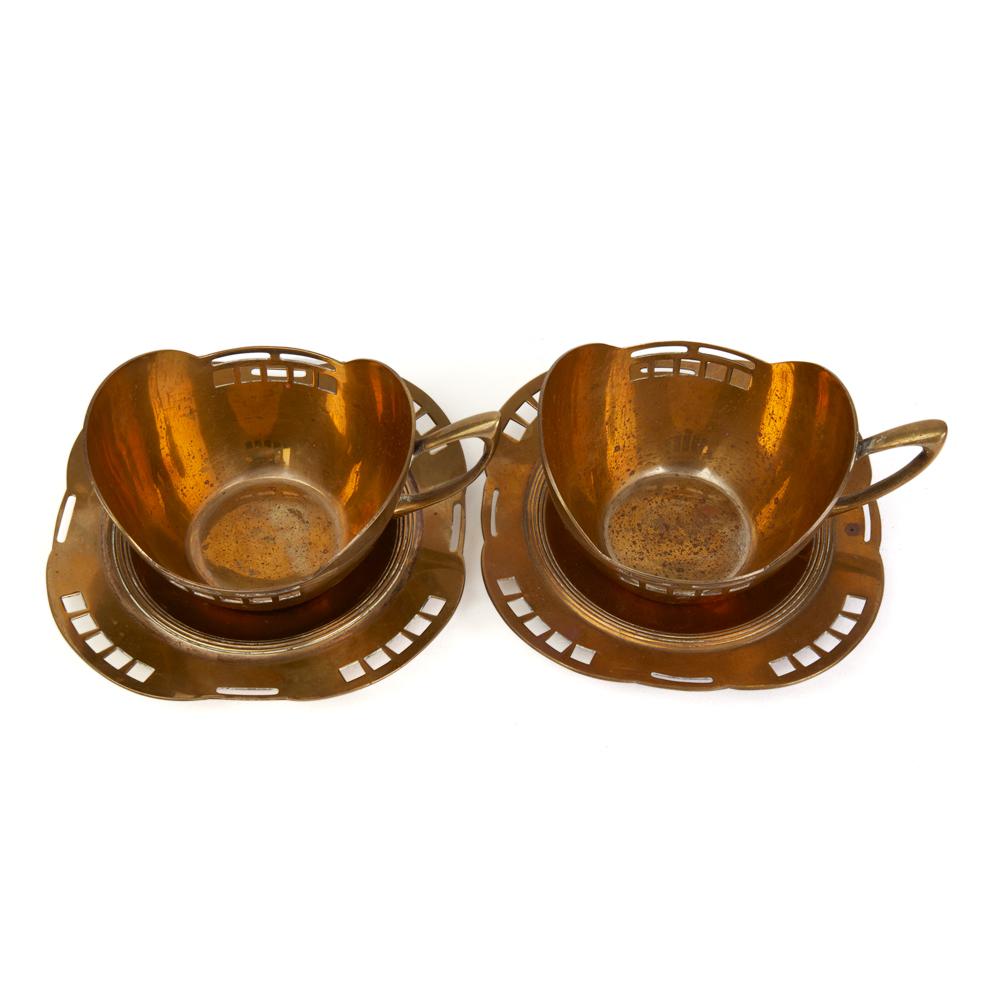 European Secessionist Argentor Teacup Holders and Saucers Hans Ofner For Sale