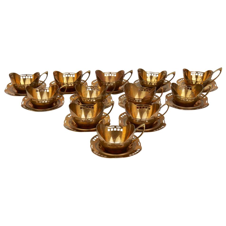 Secessionist Argentor Teacup Holders and Saucers Hans Ofner For Sale