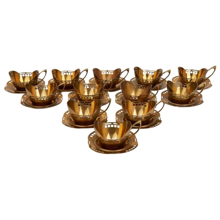 Secessionist Argentor Teacup Holders and Saucers Hans Ofner For Sale at 1stDibs