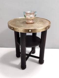 Secessionist Durmast Coffee Table with a Shelf and a Round Brass Top, Austria